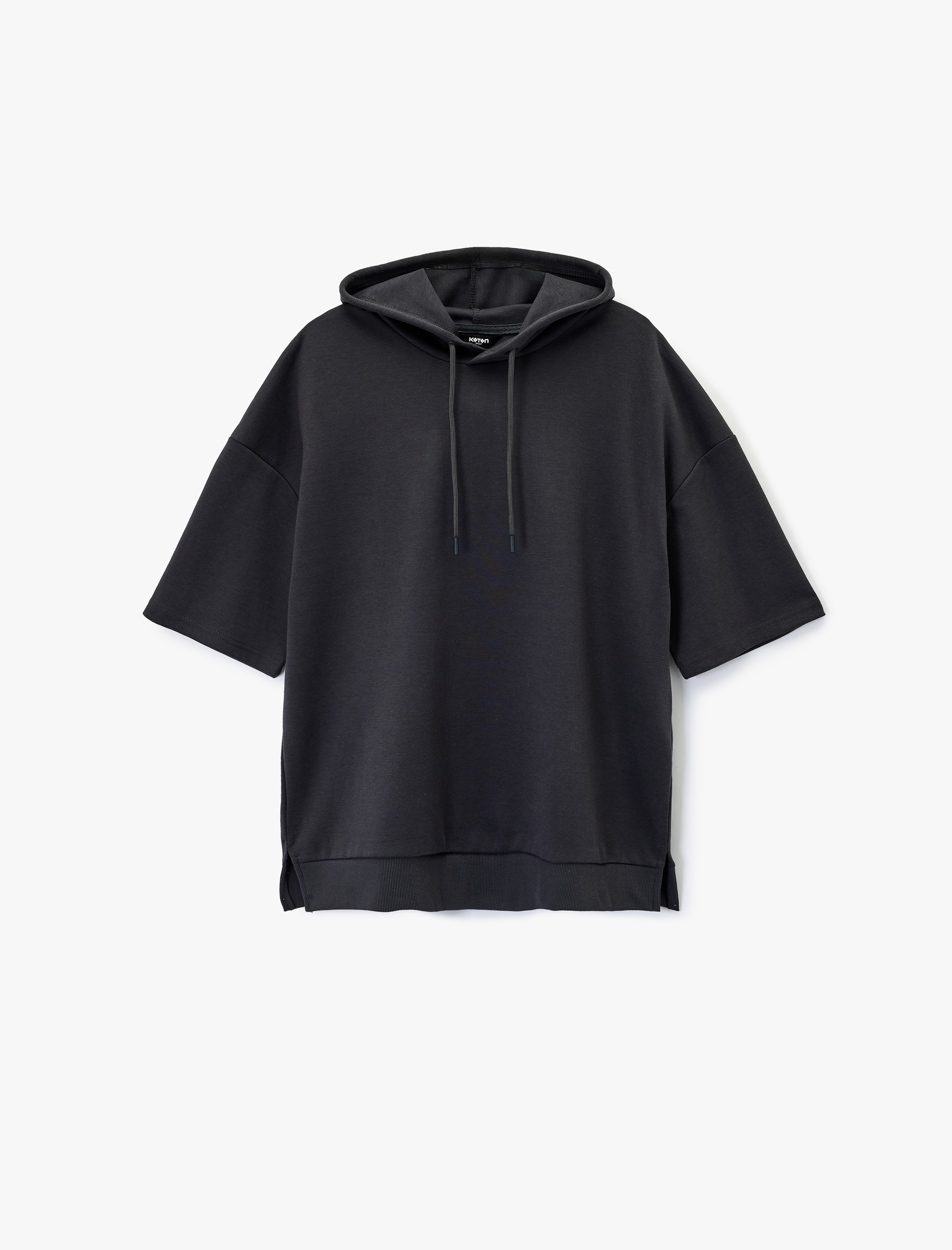   Kısa Kollu Kapşonlu Pamuklu Oversize Spor Sweatshirt