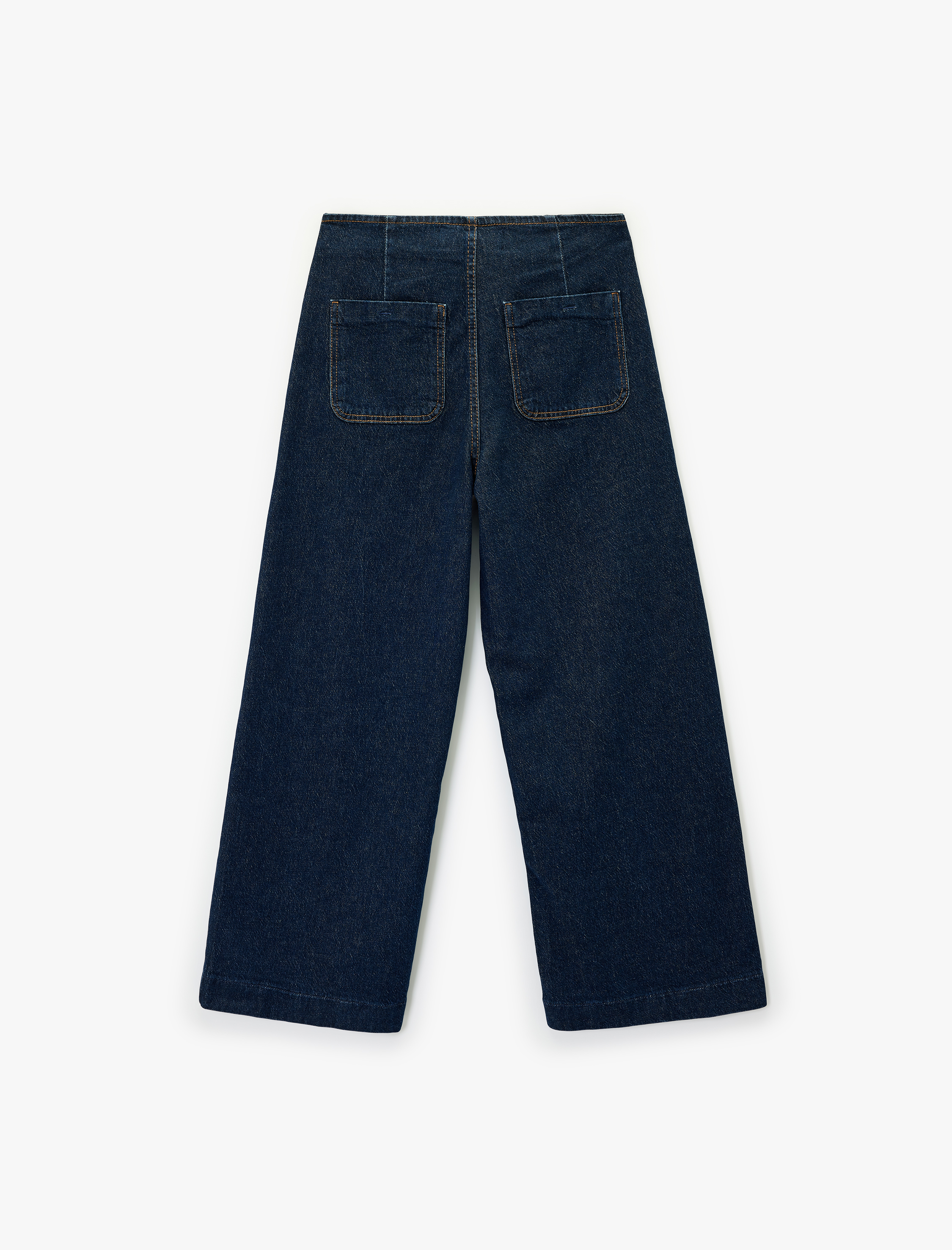   Yüksek Bel Cep Detaylı Rahat Kalıp Geniş Paça Jean Pantolon - Culotte Jeans