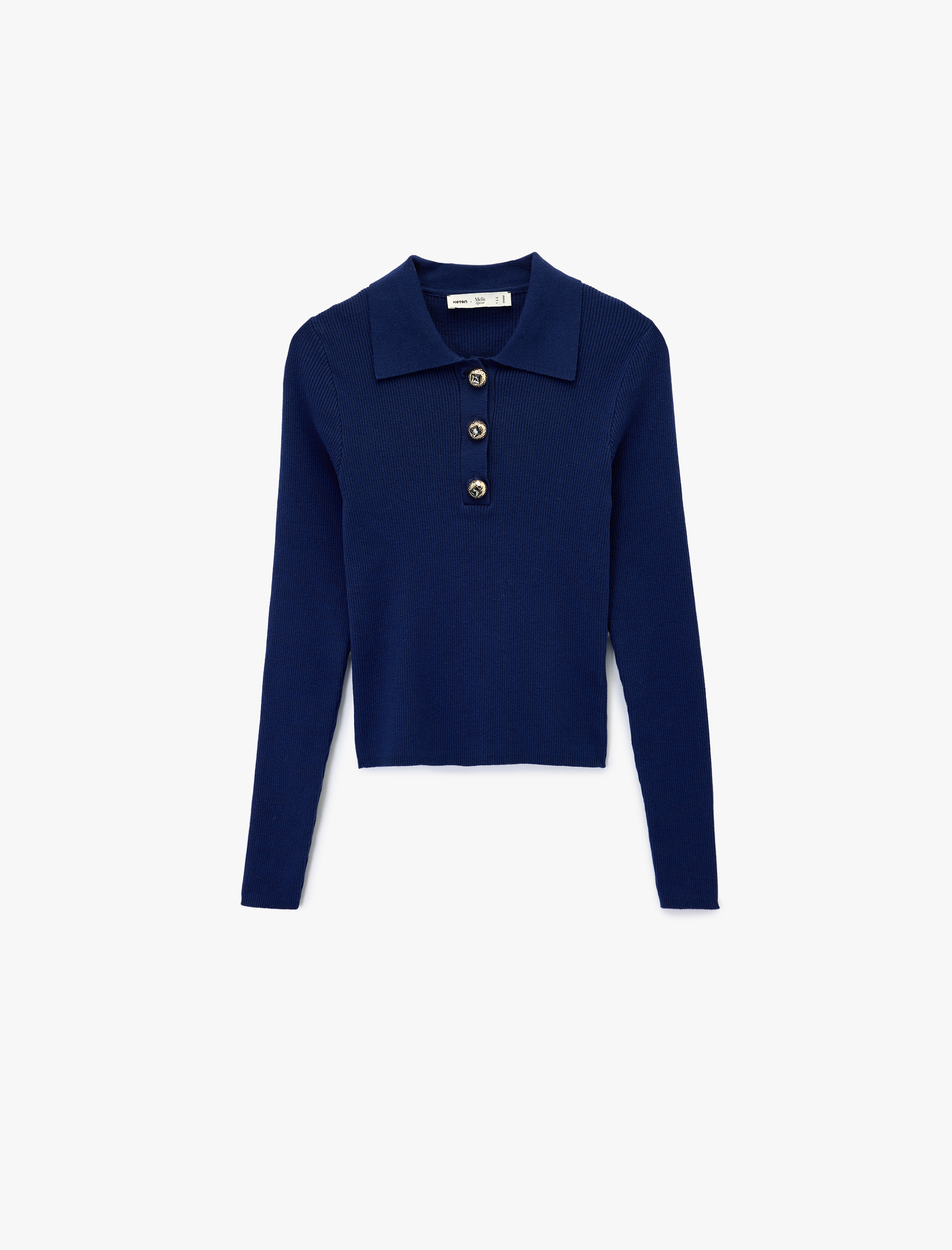   Koton X Melis Ağazat - Uzun Kollu Yarım Düğme Detaylı Polo Yaka Triko Kazak