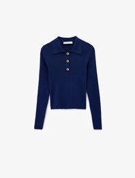 Koton X Melis Ağazat - Uzun Kollu Yarım Düğme Detaylı Polo Yaka Triko Kazak