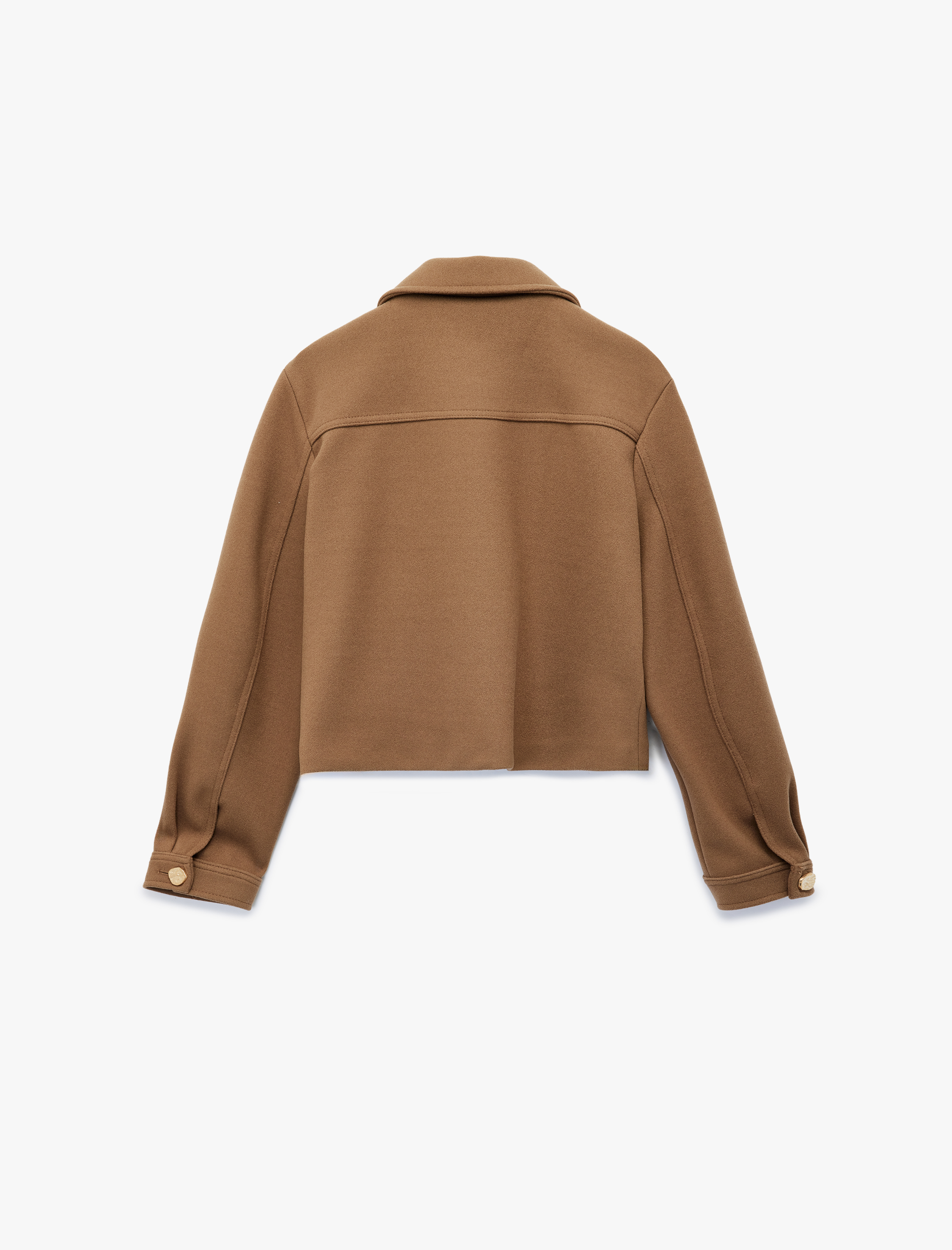   Uzun Kollu Cepli Düğmeli Kısa Kaşe Ceket