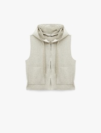 Kolsuz Kapüşonlu Fermuarlı Cep Detaylı Yelek