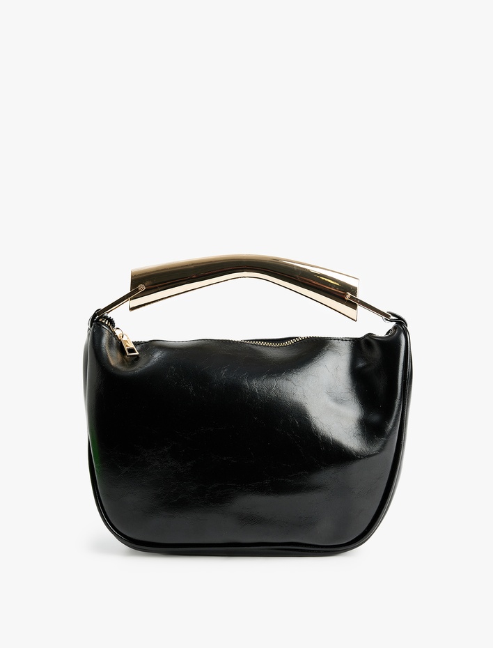 Kadın Metal Aksesuarlı Fermuarlı Suni Deri El Çantası