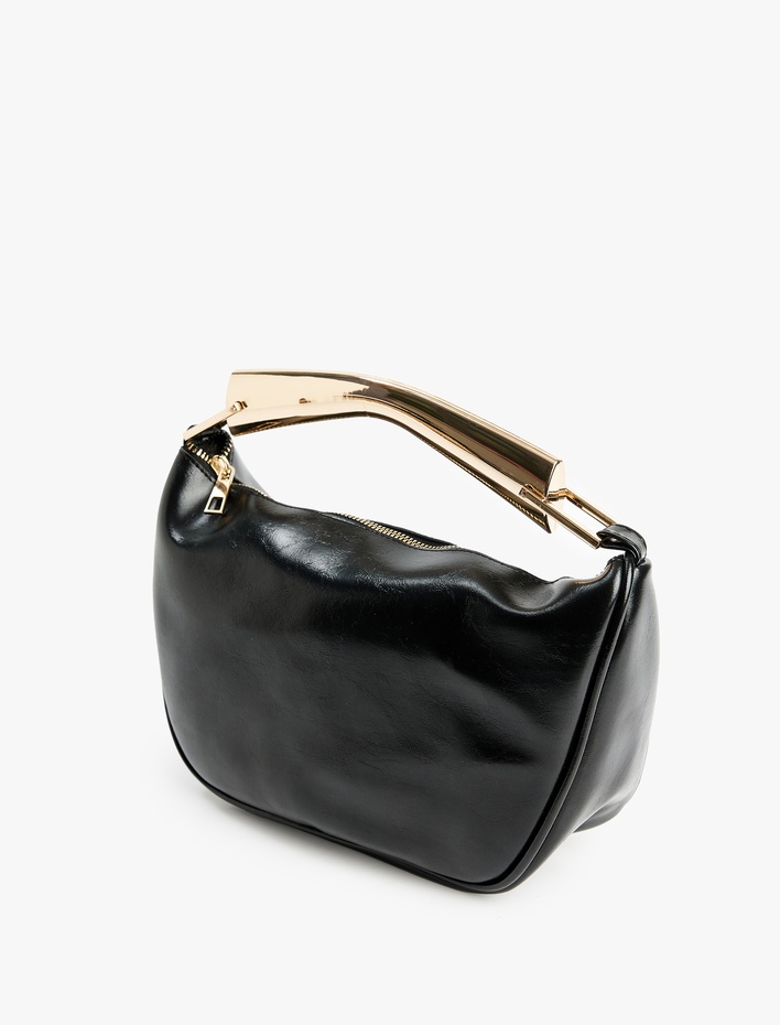 Kadın Metal Aksesuarlı Fermuarlı Suni Deri El Çantası