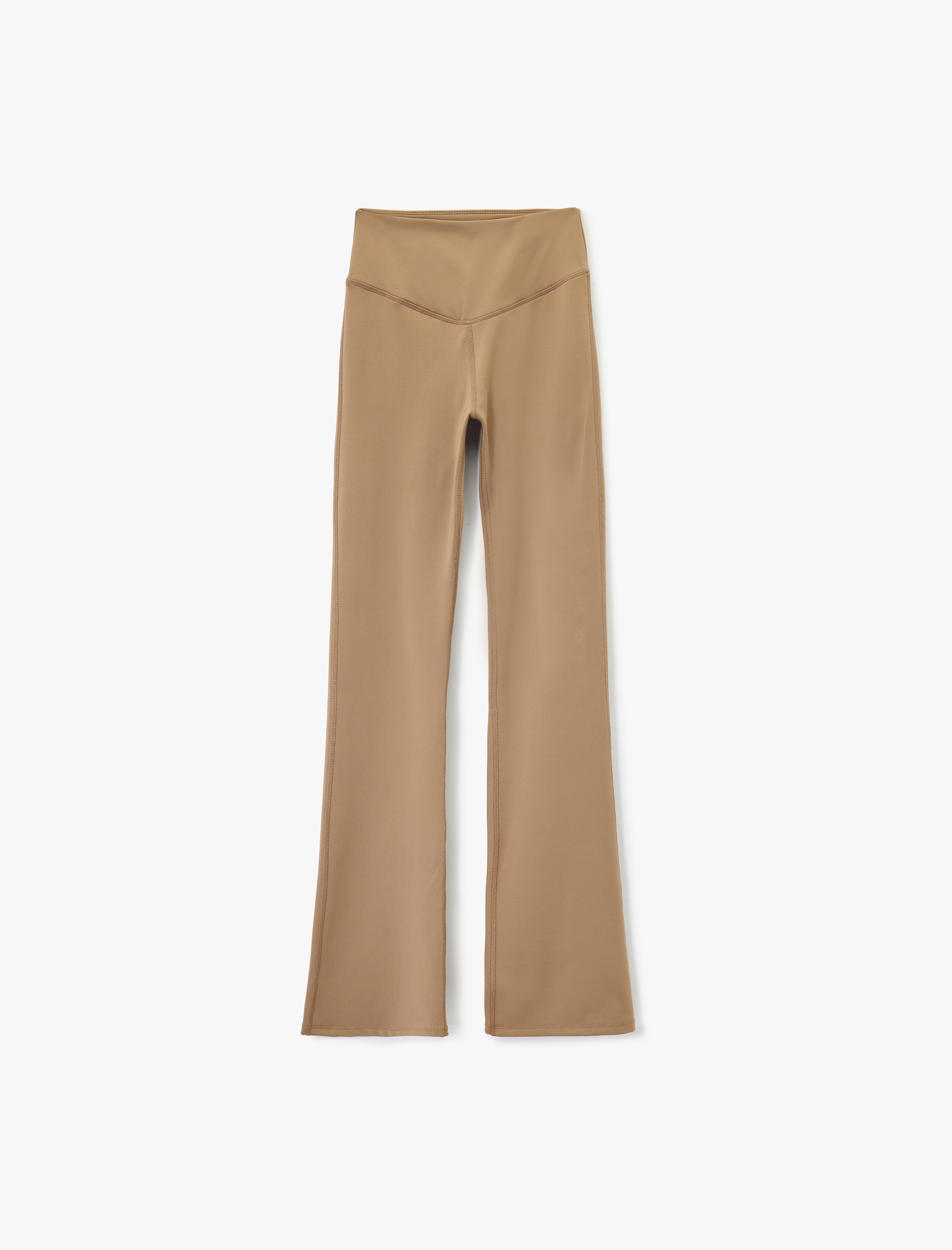   Yüksek Bel Dikiş Detaylı İnterlok Slim Fit İspanyol Paça Spor Tayt