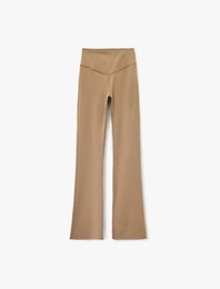 Yüksek Bel Dikiş Detaylı İnterlok Slim Fit İspanyol Paça Spor Tayt