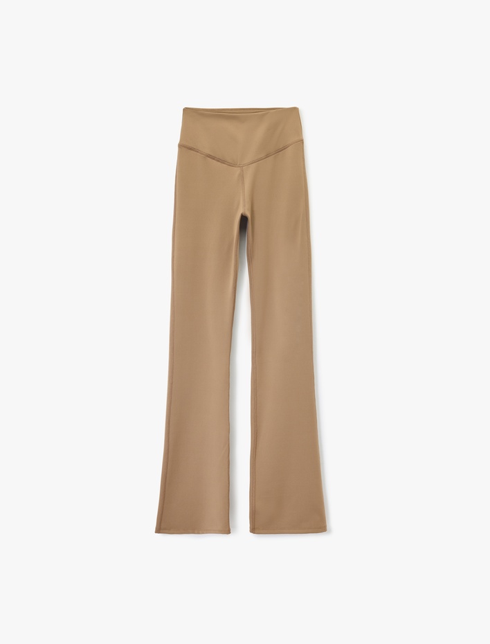  Yüksek Bel Dikiş Detaylı İnterlok Slim Fit İspanyol Paça Spor Tayt