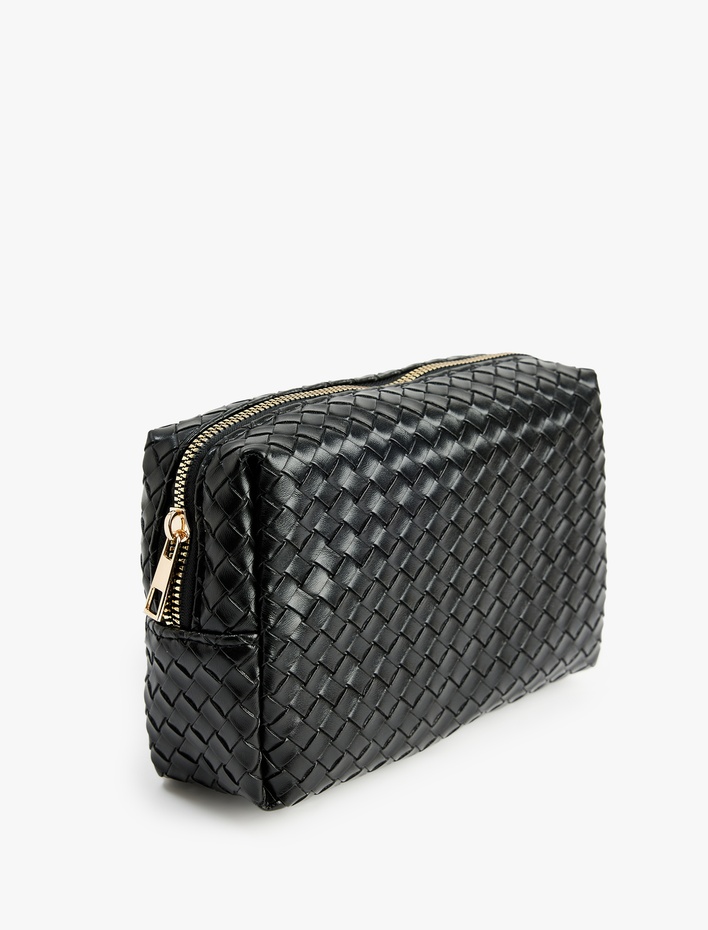 Kadın Fermuarlı Örgü Desenli Makyaj Çantası