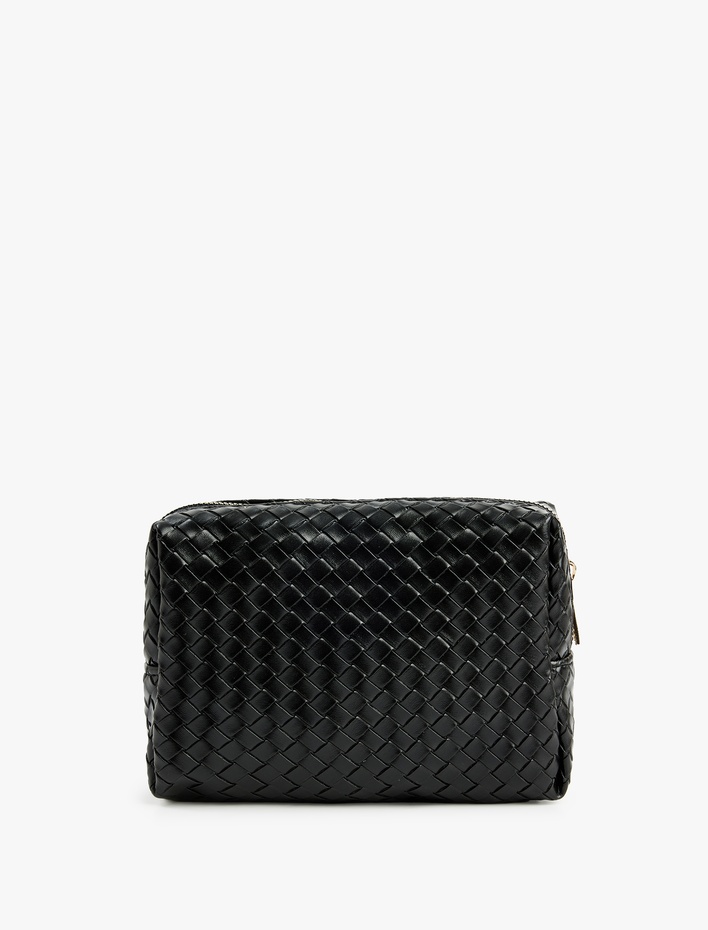 Kadın Fermuarlı Örgü Desenli Makyaj Çantası