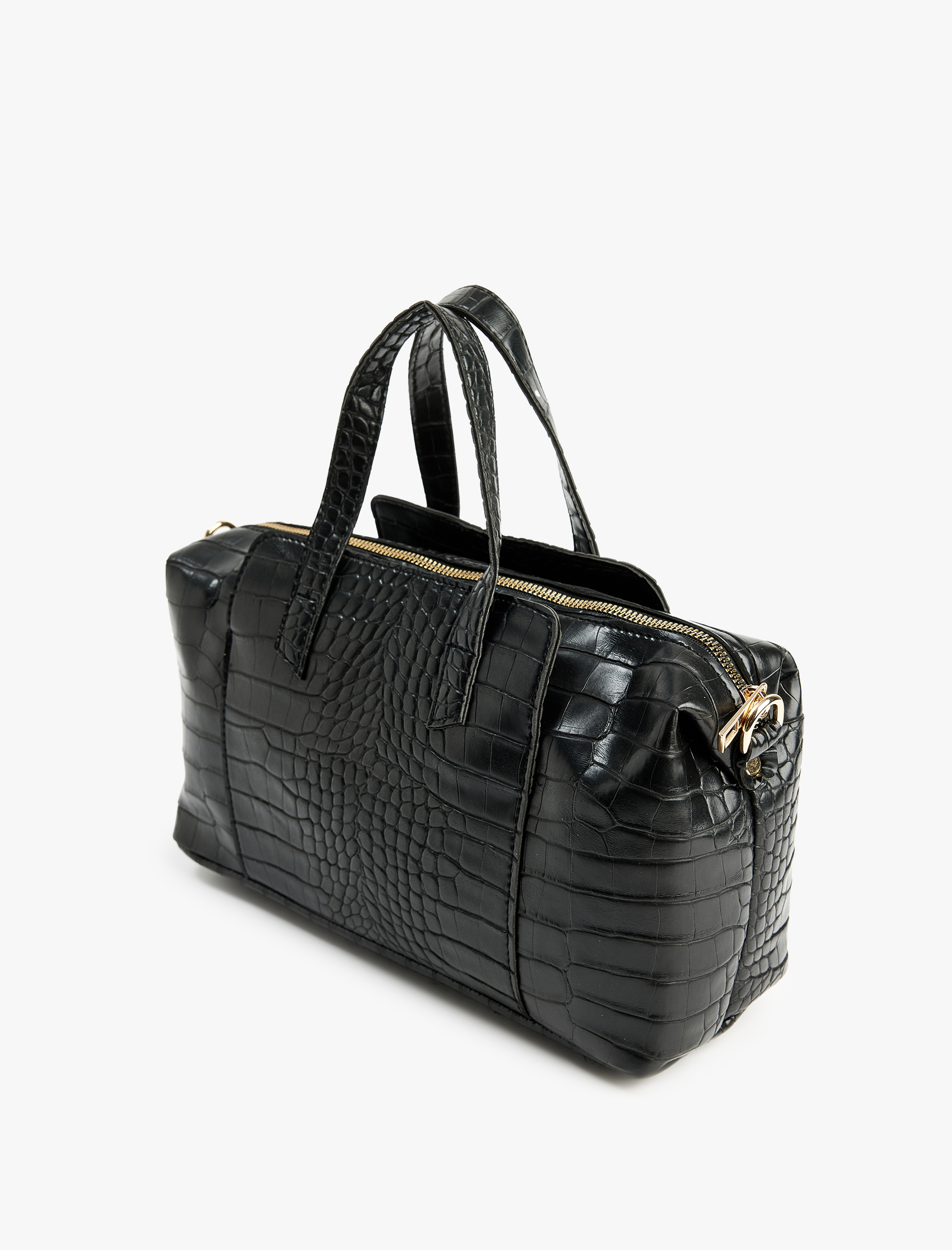  Kadın Timsah Derisi Görünümlü Fermuarlı Saplı Askılı Tote Çanta