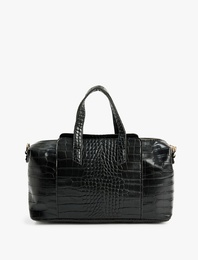 Timsah Derisi Görünümlü Fermuarlı Saplı Askılı Tote Çanta