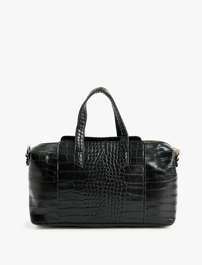 Kadın Timsah Derisi Görünümlü Fermuarlı Saplı Askılı Tote Çanta
