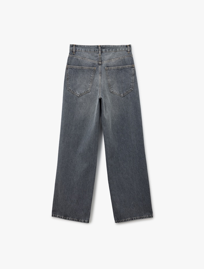  Rahat Kalıp Yıkamalı Uzun Düz Paça Pamuklu Jean Pantolon - Baggy Jeans