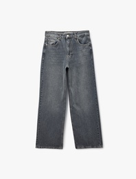 Rahat Kalıp Yıkamalı Uzun Düz Paça Pamuklu Jean Pantolon - Baggy Jeans
