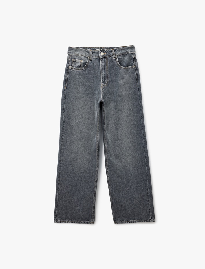  Rahat Kalıp Yıkamalı Uzun Düz Paça Pamuklu Jean Pantolon - Baggy Jeans