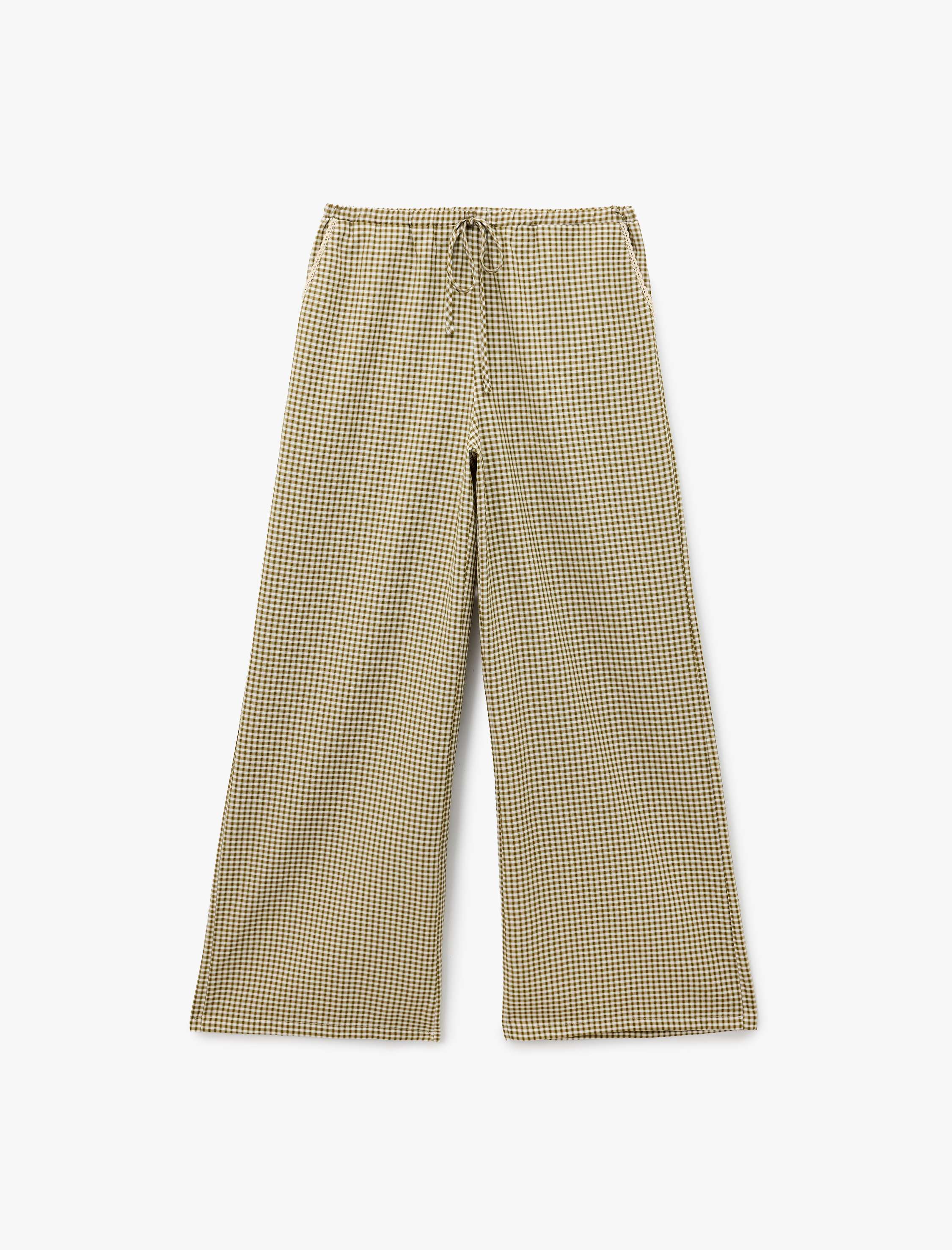   Rahat Kalıp Cepli Beli Bağlamalı Poplin Kareli Pijama Altı