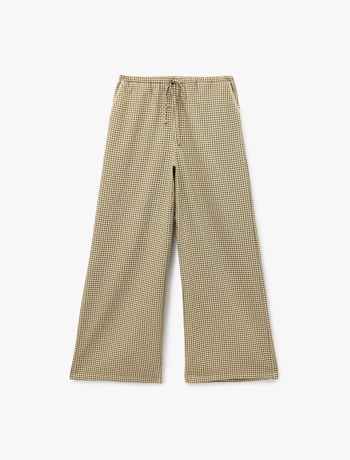  Rahat Kalıp Cepli Beli Bağlamalı Poplin Kareli Pijama Altı