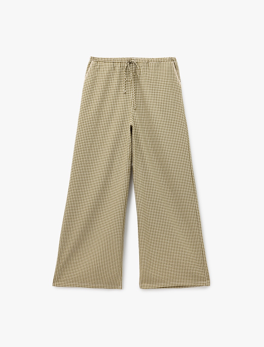 Koton Kadın Rahat Kalıp Cepli Beli Bağlamalı Poplin Kareli Pijama Altı