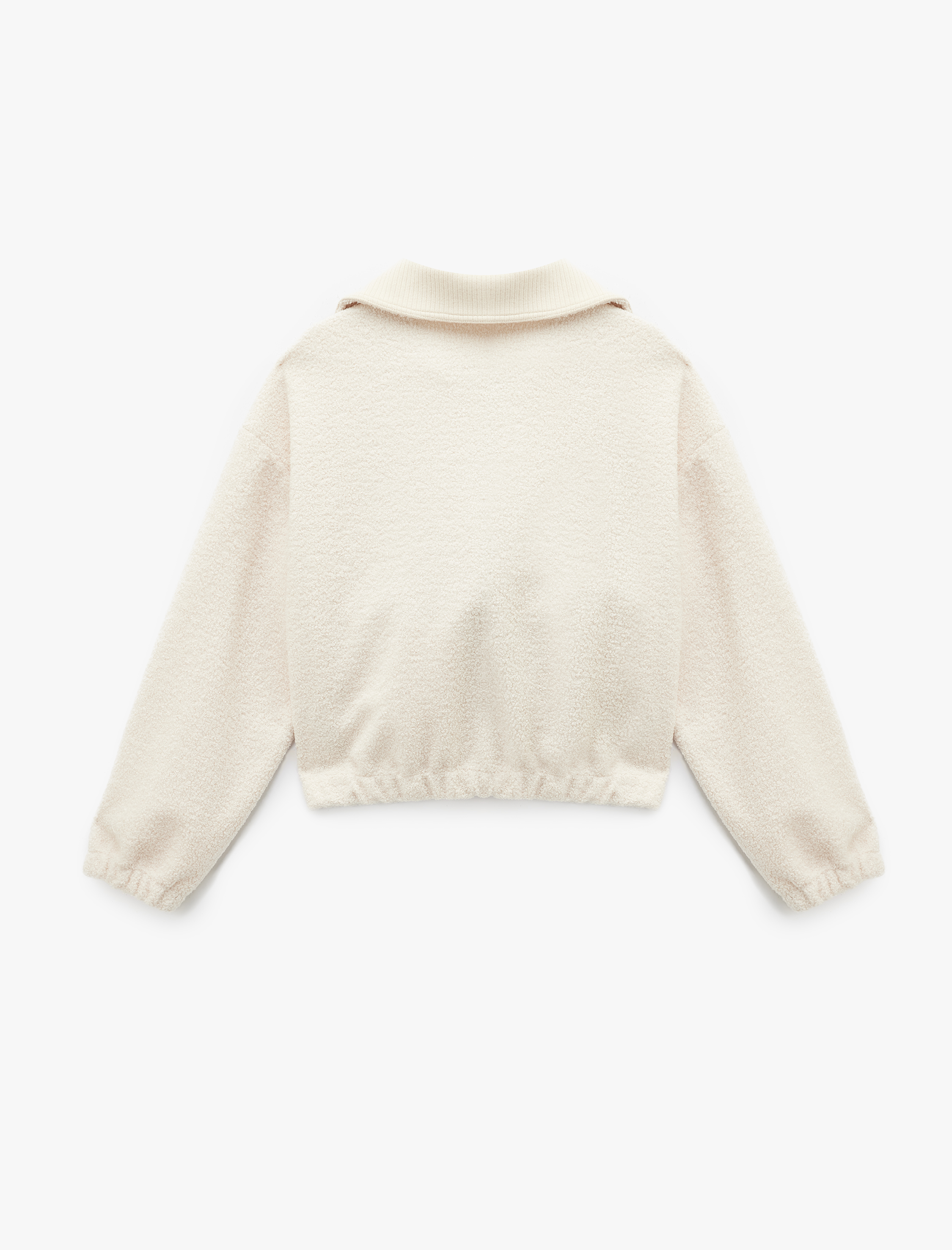   Dik Yaka Cep Detaylı Fermuarlı Oversize Peluş Ceket