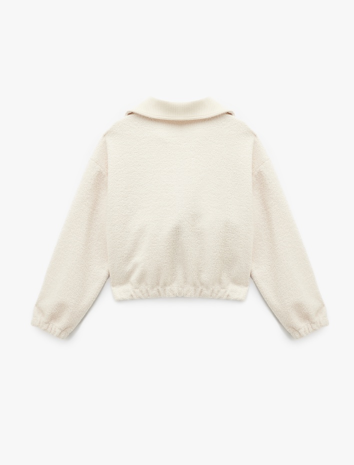  Dik Yaka Cep Detaylı Fermuarlı Oversize Peluş Ceket