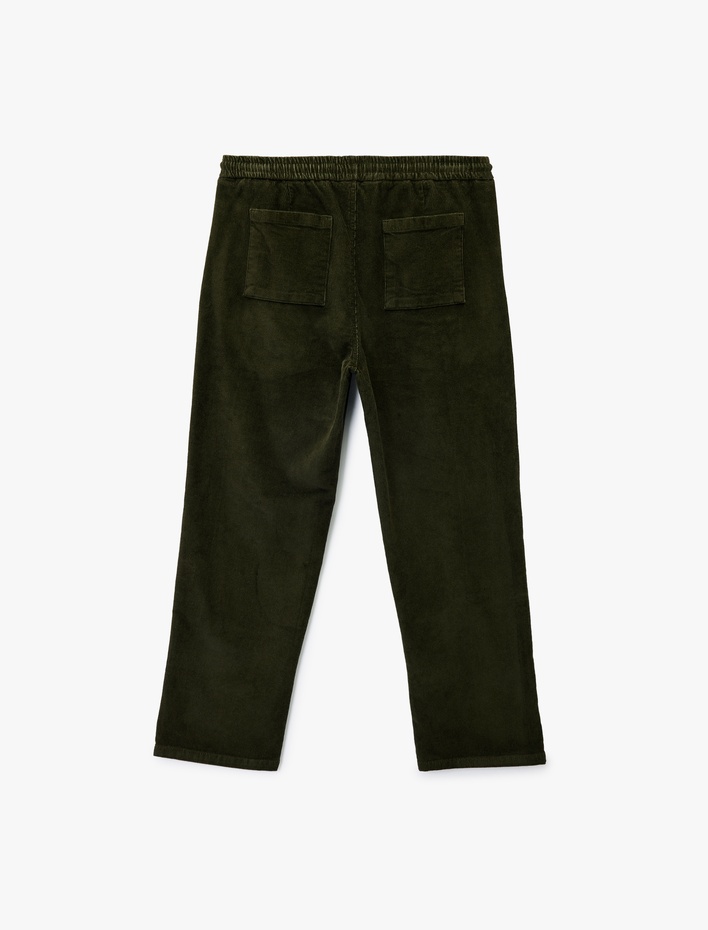  Pamuklu Cepli Bol Kalıp Beli Bağcıklı Fitilli Kadife Pantolon