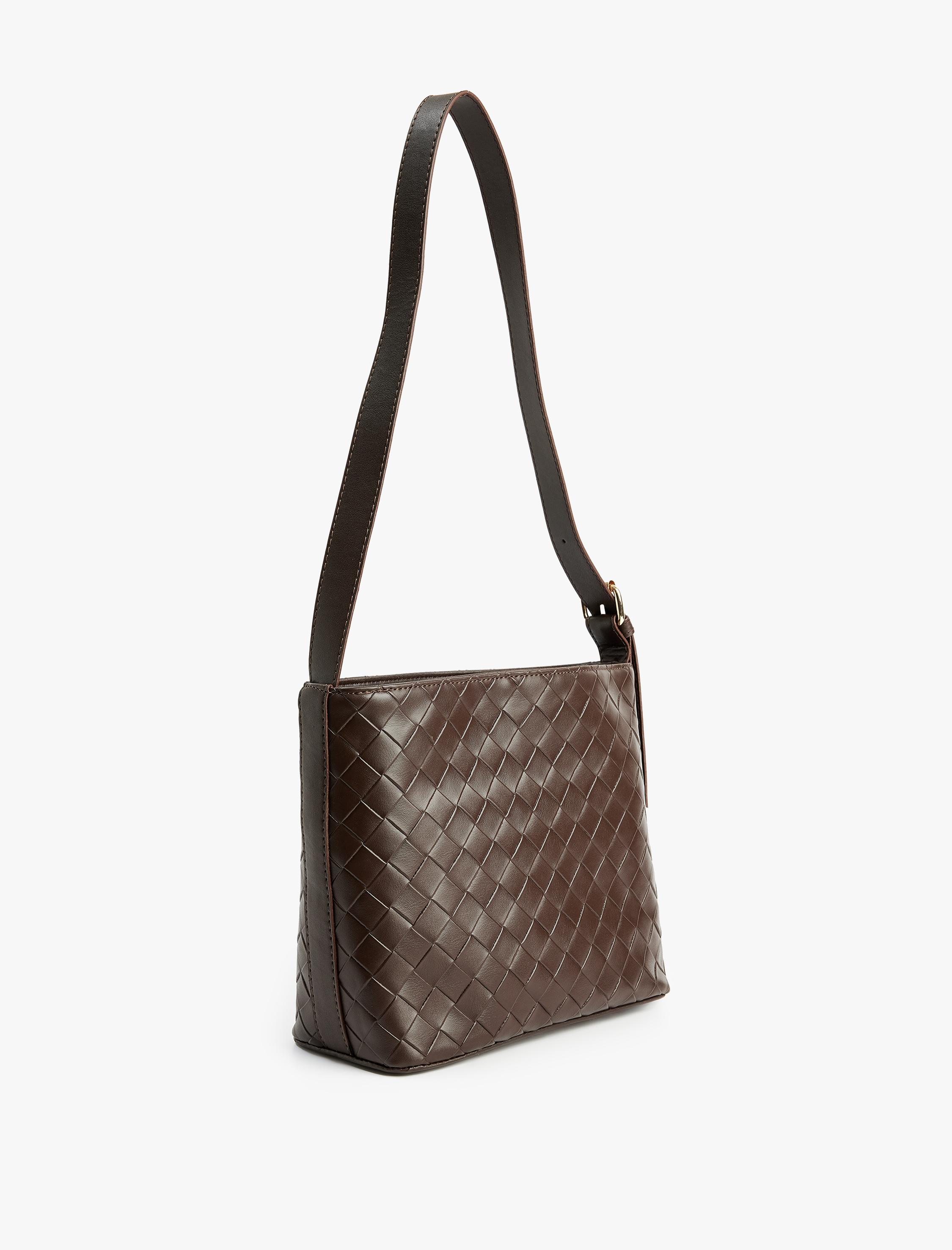  Kadın Örgü Desenli Suni Deri Metal Tokalı Tote Çanta