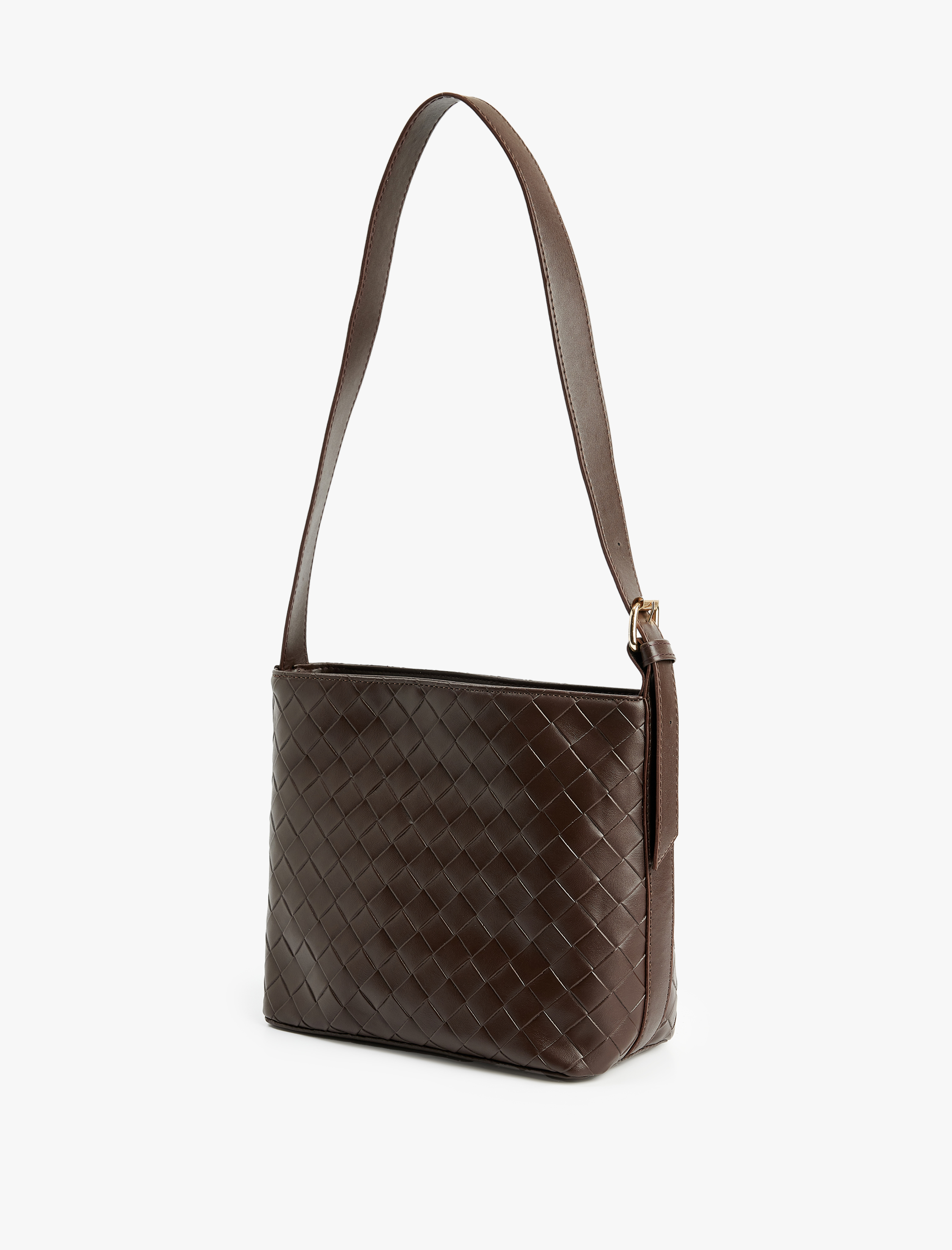  Kadın Örgü Desenli Suni Deri Metal Tokalı Tote Çanta