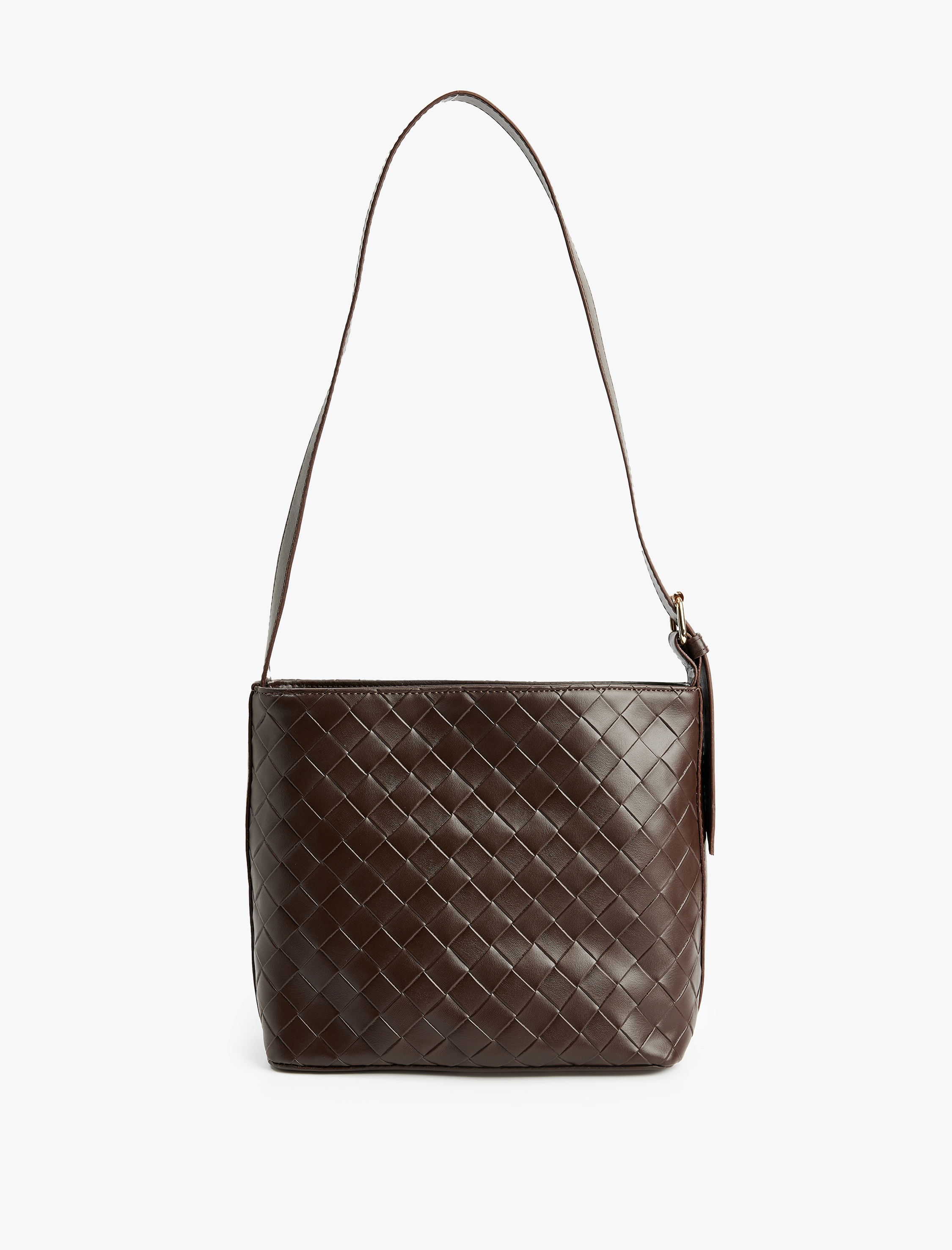  Kadın Örgü Desenli Suni Deri Metal Tokalı Tote Çanta