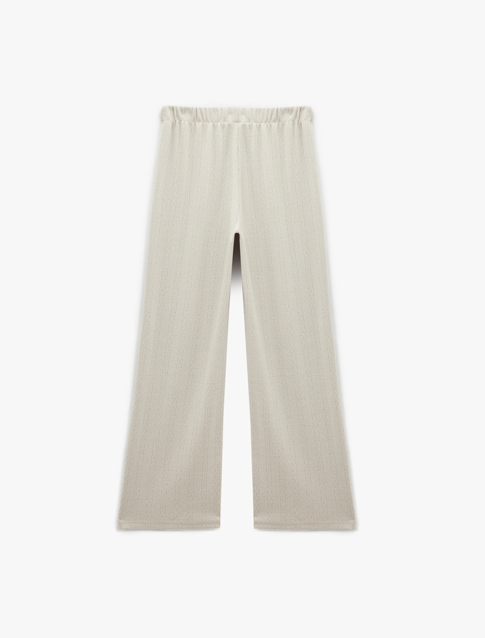  Rahat Kalıp Standart Bel Dokulu Bol Paça Pijama Altı