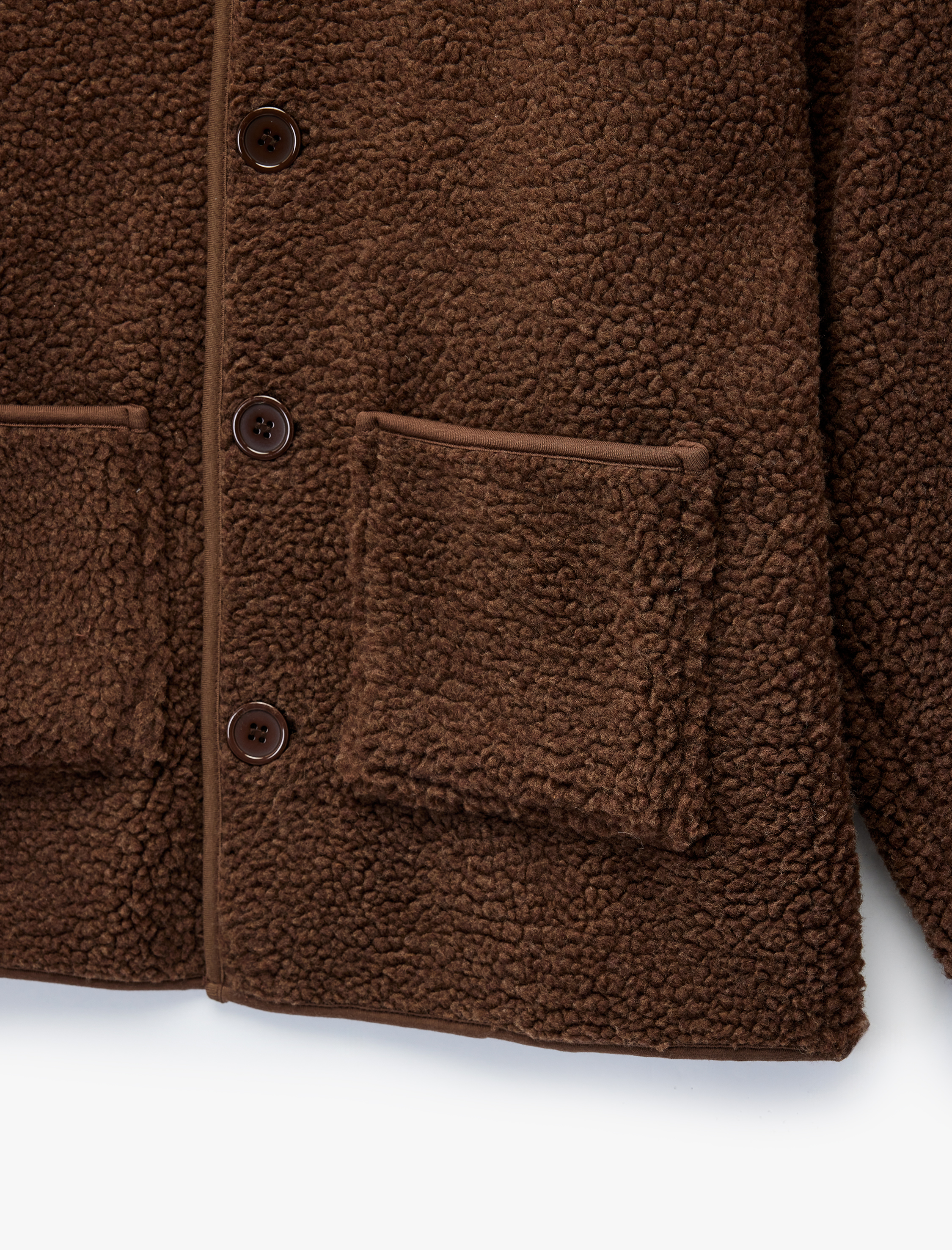   Uzun Kollu Düğmeli Cep Detaylı Bisiklet Yaka Peluş Ceket