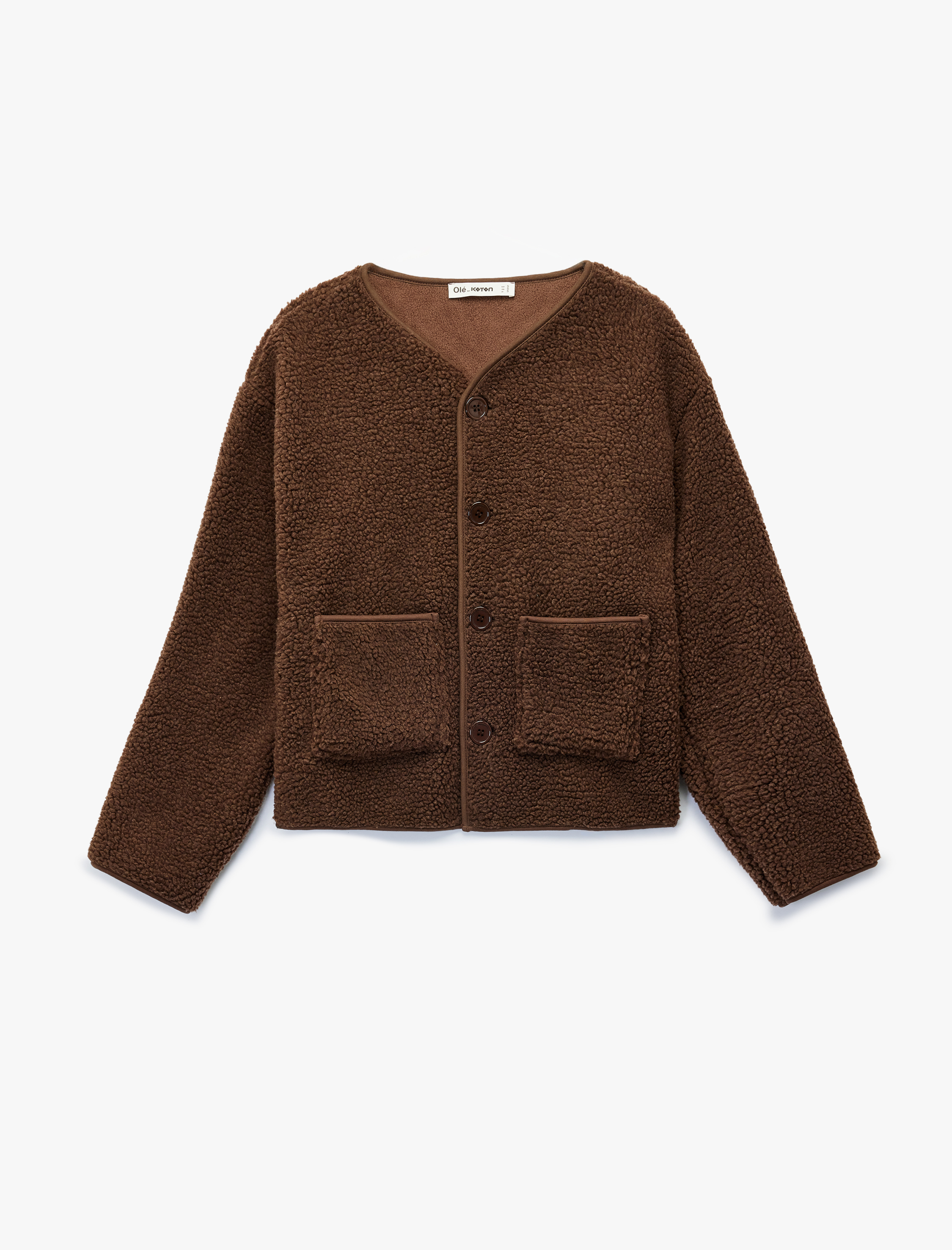   Uzun Kollu Düğmeli Cep Detaylı Bisiklet Yaka Peluş Ceket