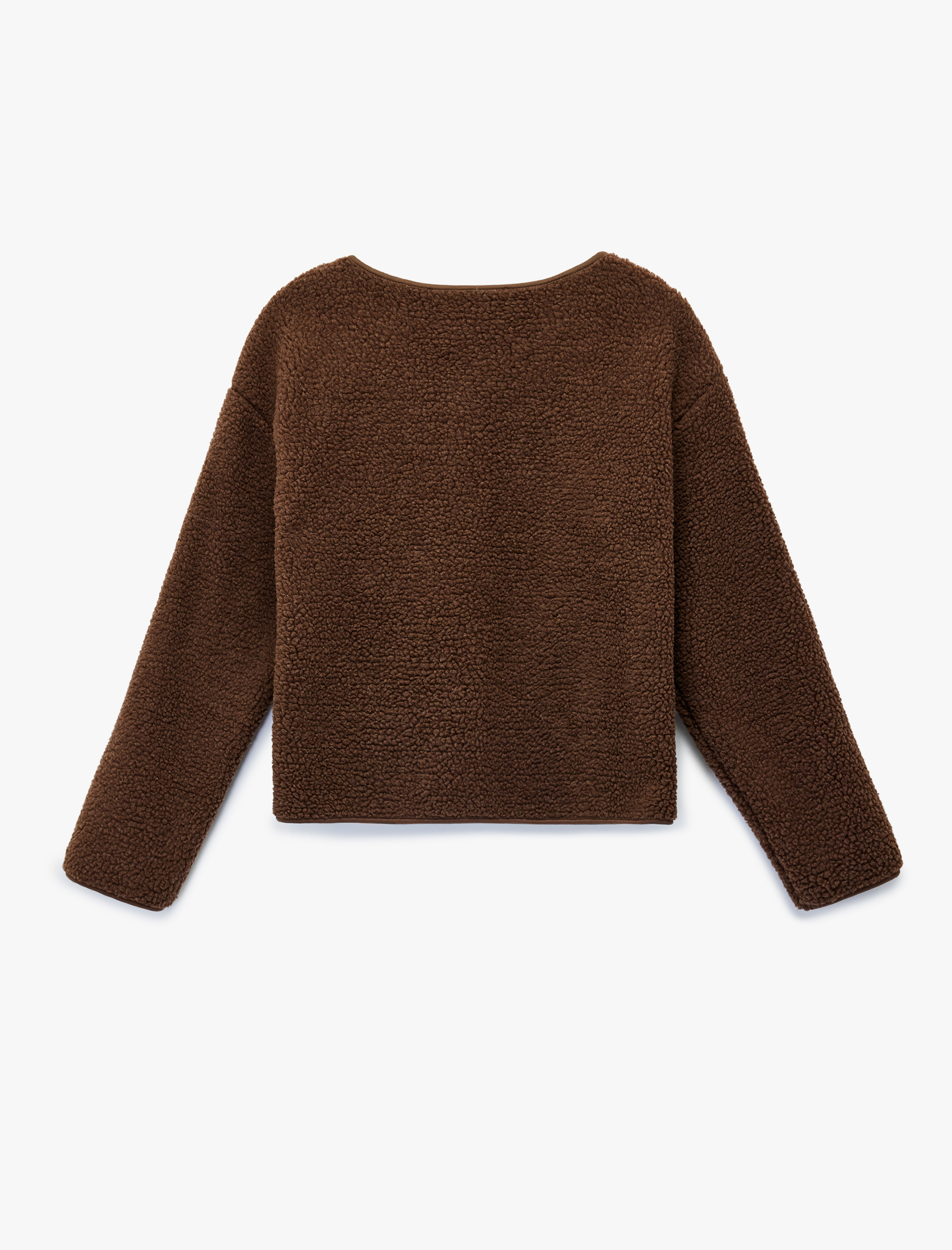   Uzun Kollu Düğmeli Cep Detaylı Bisiklet Yaka Peluş Ceket