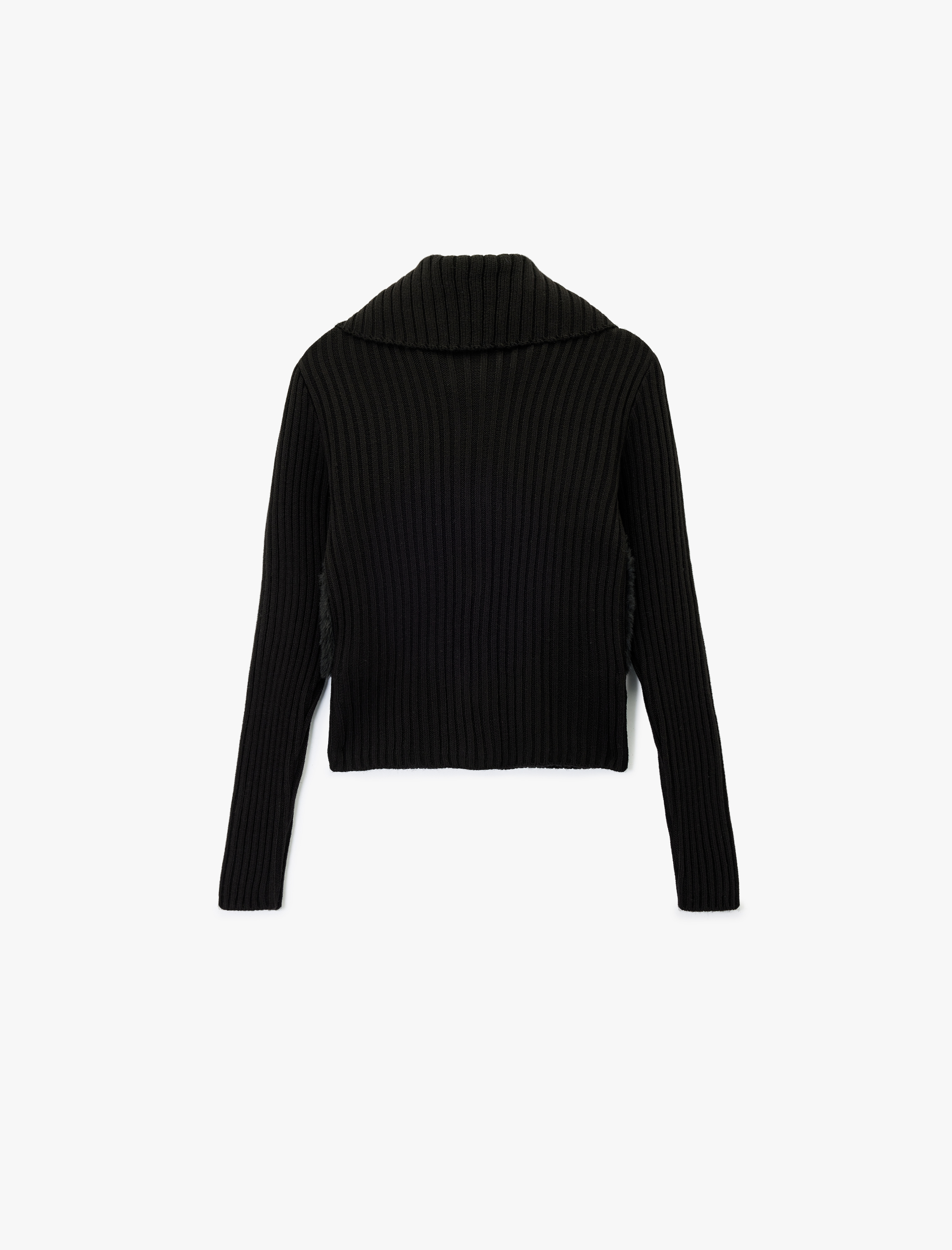   Slim Fit Uzun Kollu Dik Yaka Fermuarlı Suni Kürklü Hırka