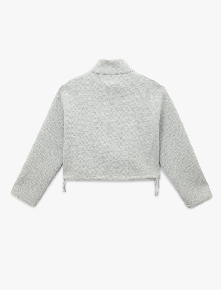  Dik Yaka Çıtçıt Düğmeli Stoperli Spor Oversize Sweatshirt
