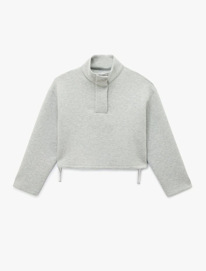  Dik Yaka Çıtçıt Düğmeli Stoperli Spor Oversize Sweatshirt