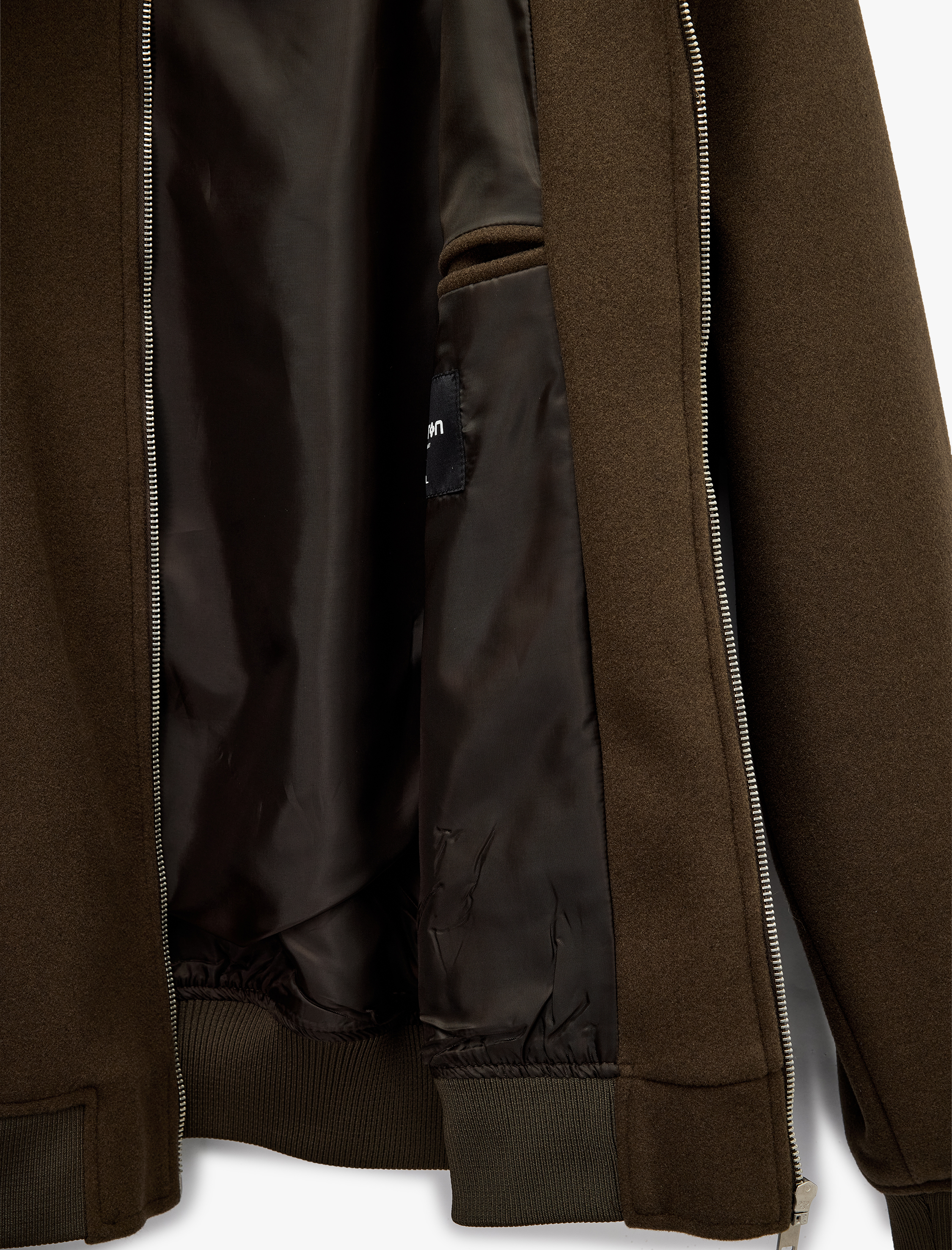   Uzun Kollu Cepli Fermuarlı Gömlek Yaka Kaşe Bomber Ceket