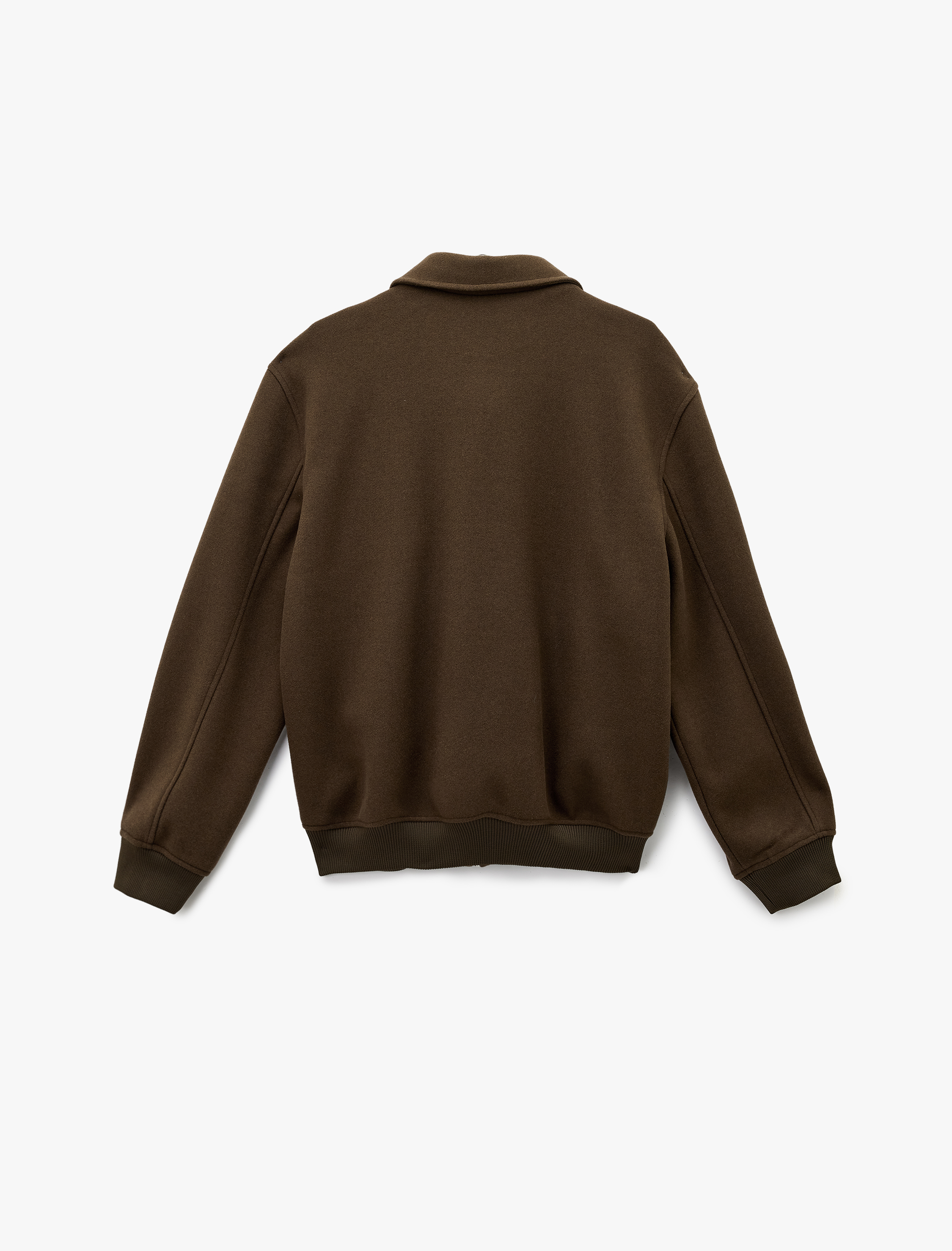   Uzun Kollu Cepli Fermuarlı Gömlek Yaka Kaşe Bomber Ceket