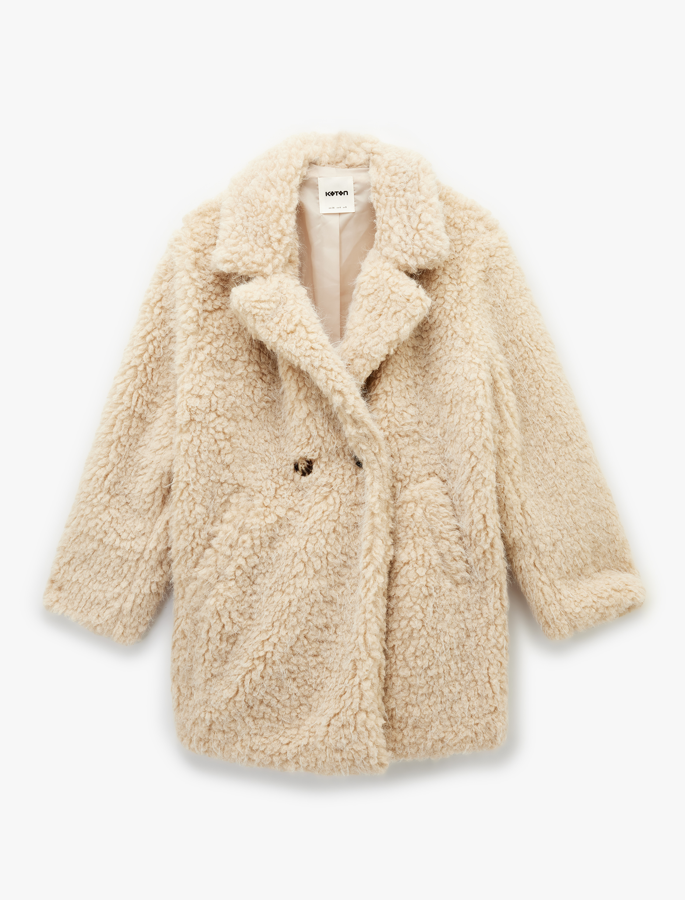   Uzun Kollu Cepli Oversize Kruvaze Suni Kürk Kaban