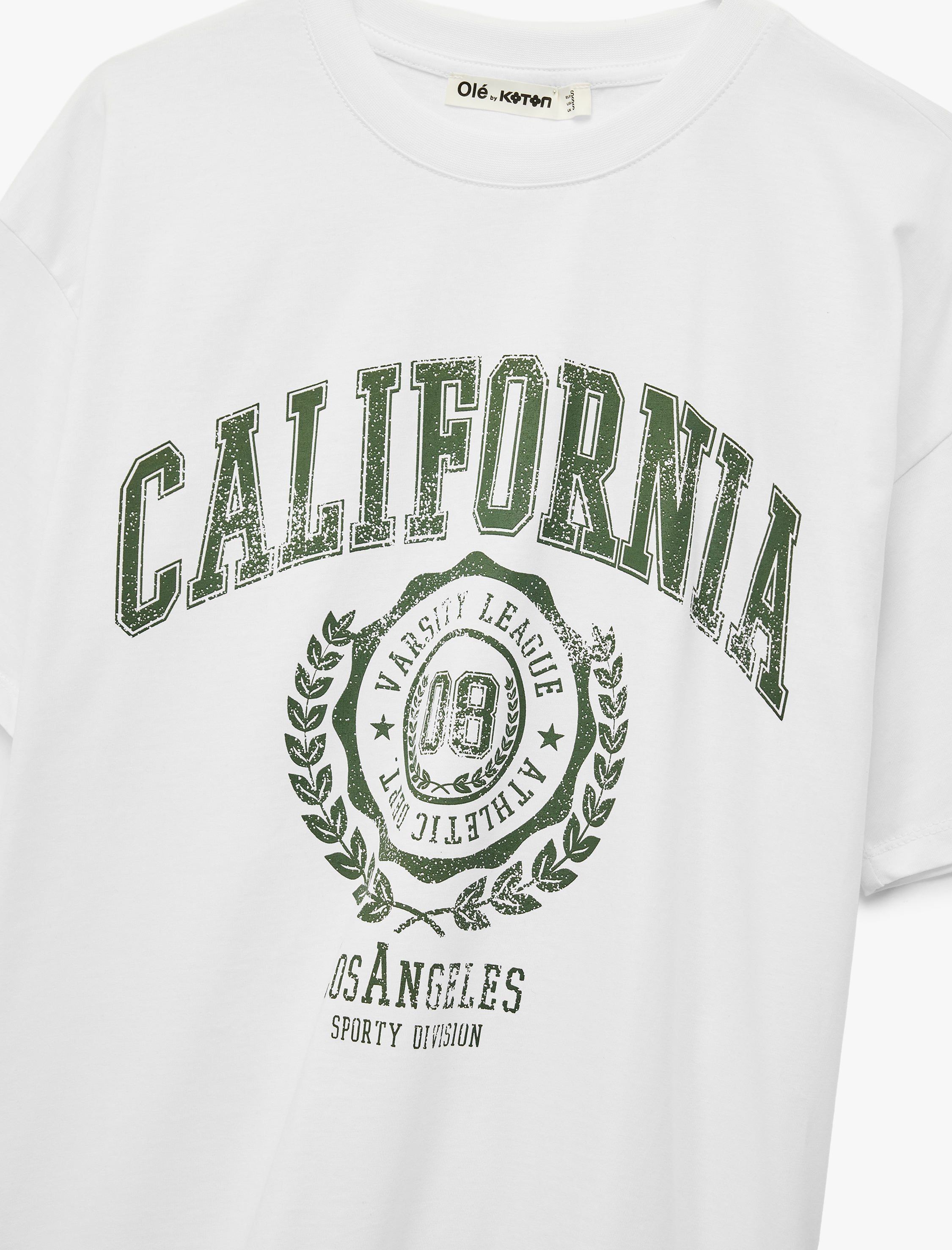   Pamuklu Kısa Kollu Bisiklet Yaka Baskılı Oversize Tişört