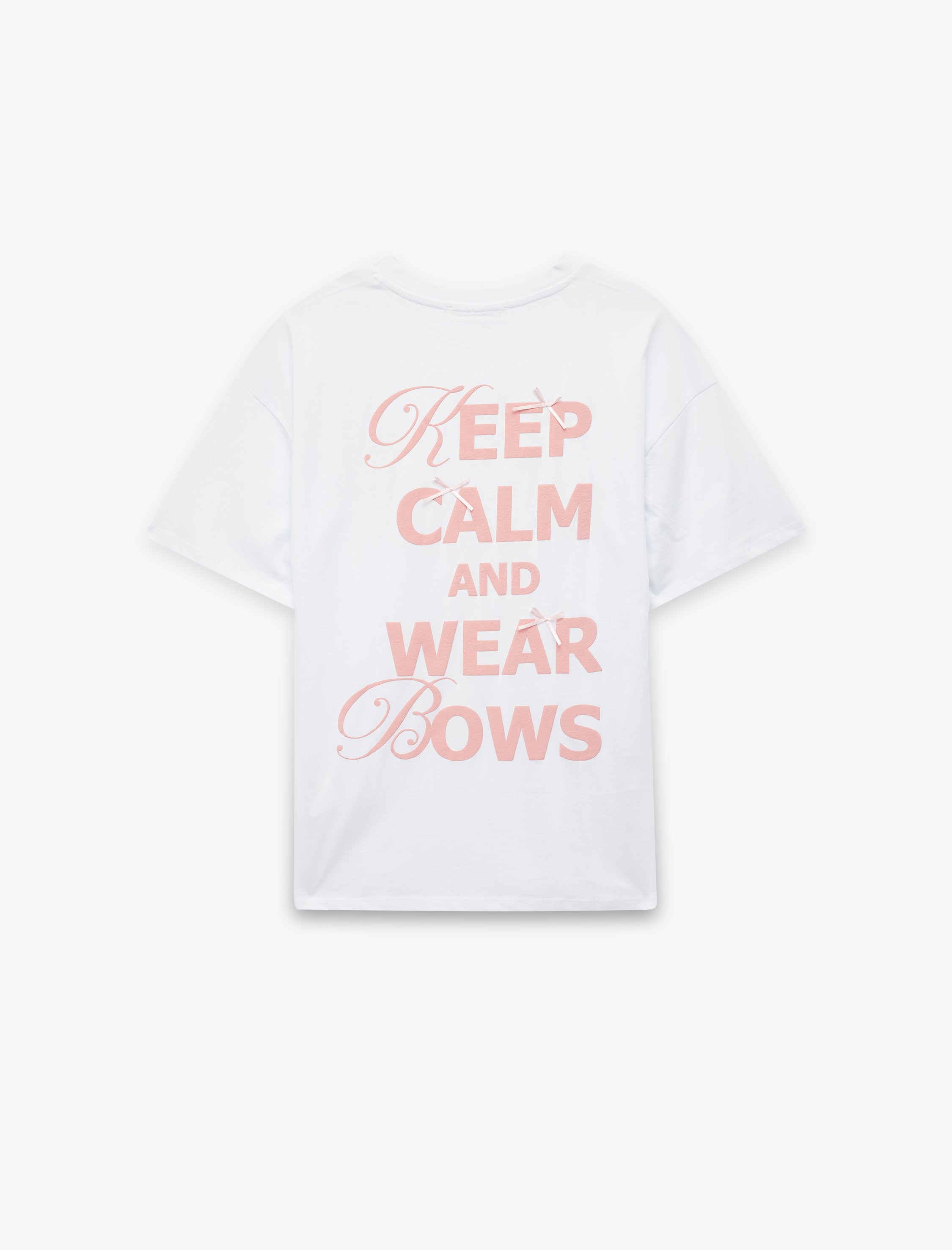   Kısa Kollu Bisiklet Yaka Pamuklu Fiyonklu Arkası Baskılı Oversize Tişört