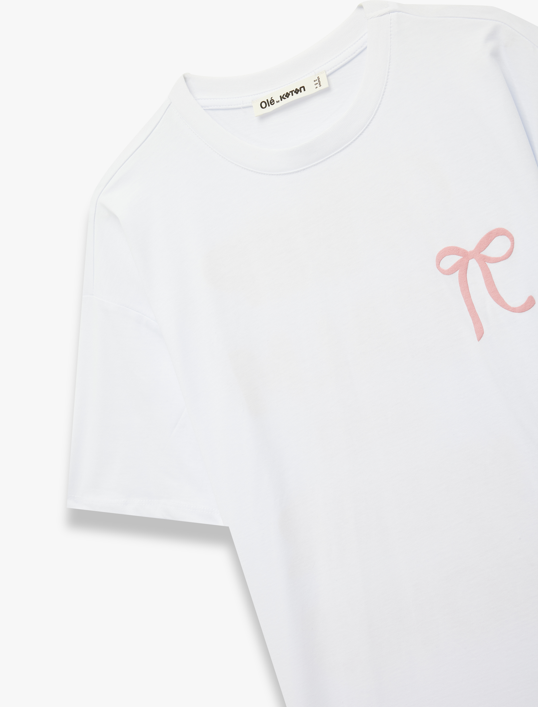   Kısa Kollu Bisiklet Yaka Pamuklu Fiyonklu Arkası Baskılı Oversize Tişört