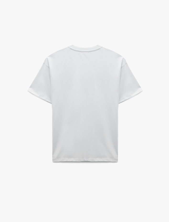  Kısa Kollu Bisiklet Yaka Pamuklu Kedi Baskılı Oversize Tişört