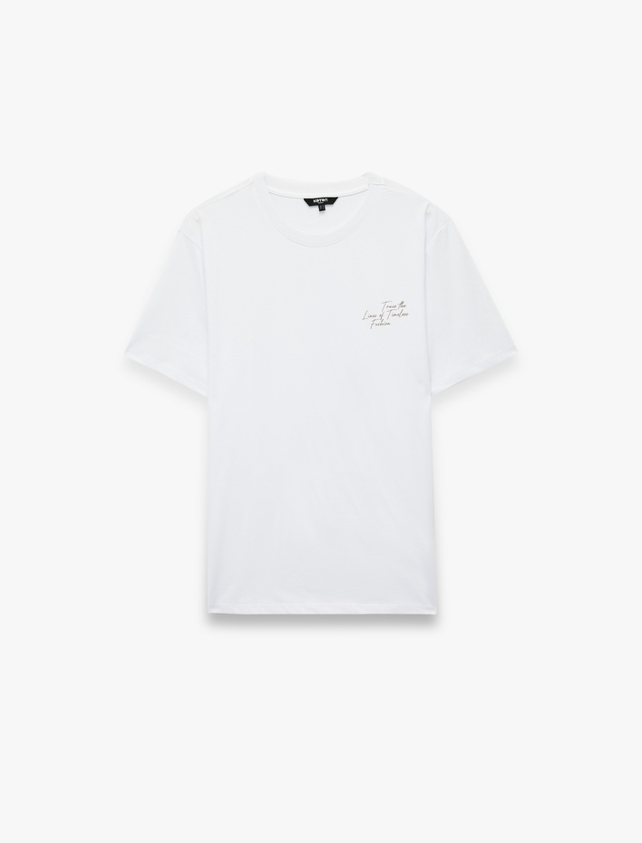  Regular Fit Kısa Kollu Pamuklu Bisiklet Yaka Baskılı Tişört