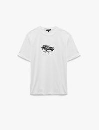 Kısa Kollu Bisiklet Yaka Pamuklu Araba Baskılı Tişört
