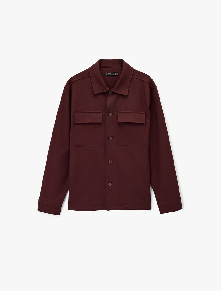  Regular Fit Viskon Karışımlı Kapaklı Cepli Klasik Yaka Uzun Kollu Gömlek Ceket