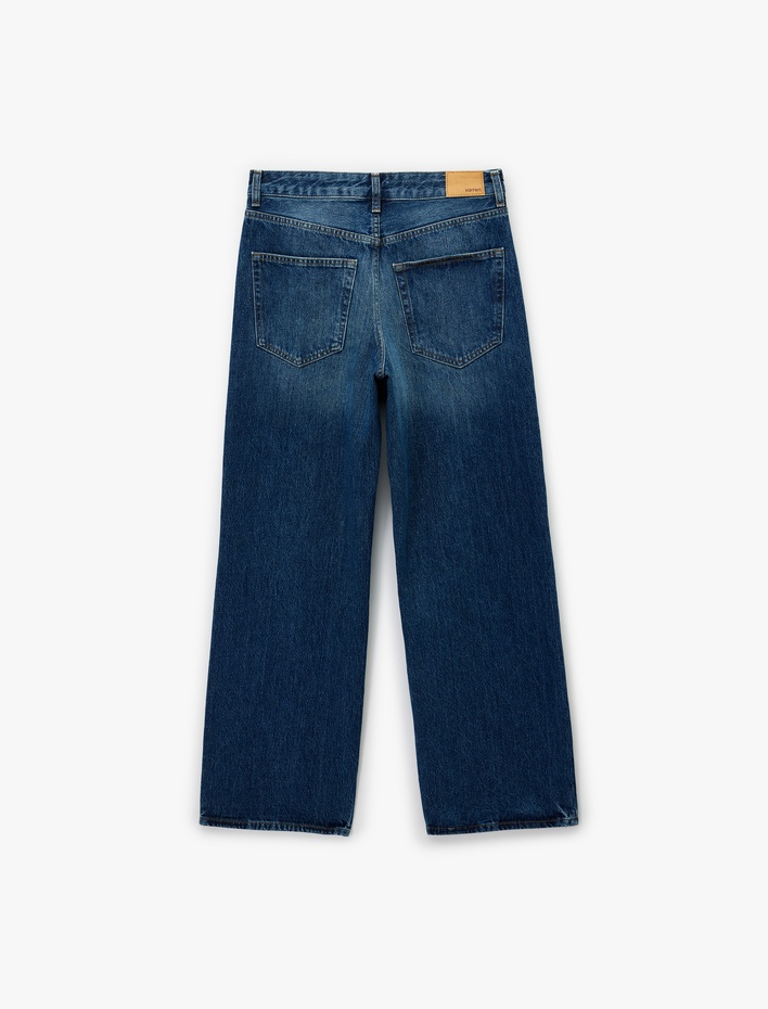  Pamuklu Cepli Düğmeli Normal Bel Baggy Jean Pantolon - Baggy Jeans