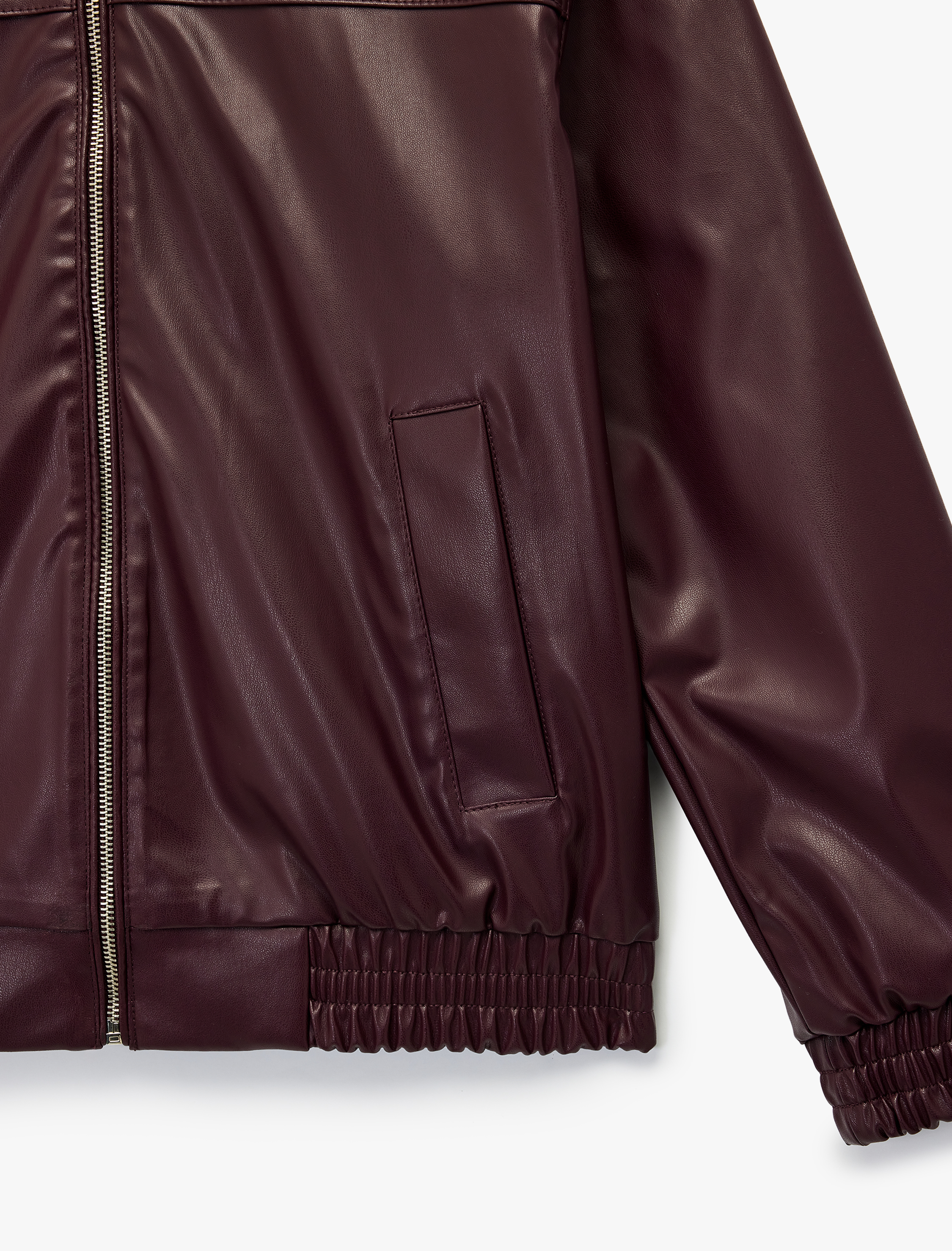   Klasik Yaka Cepli Fermuarlı Suni Deri Oversize Bomber Ceket