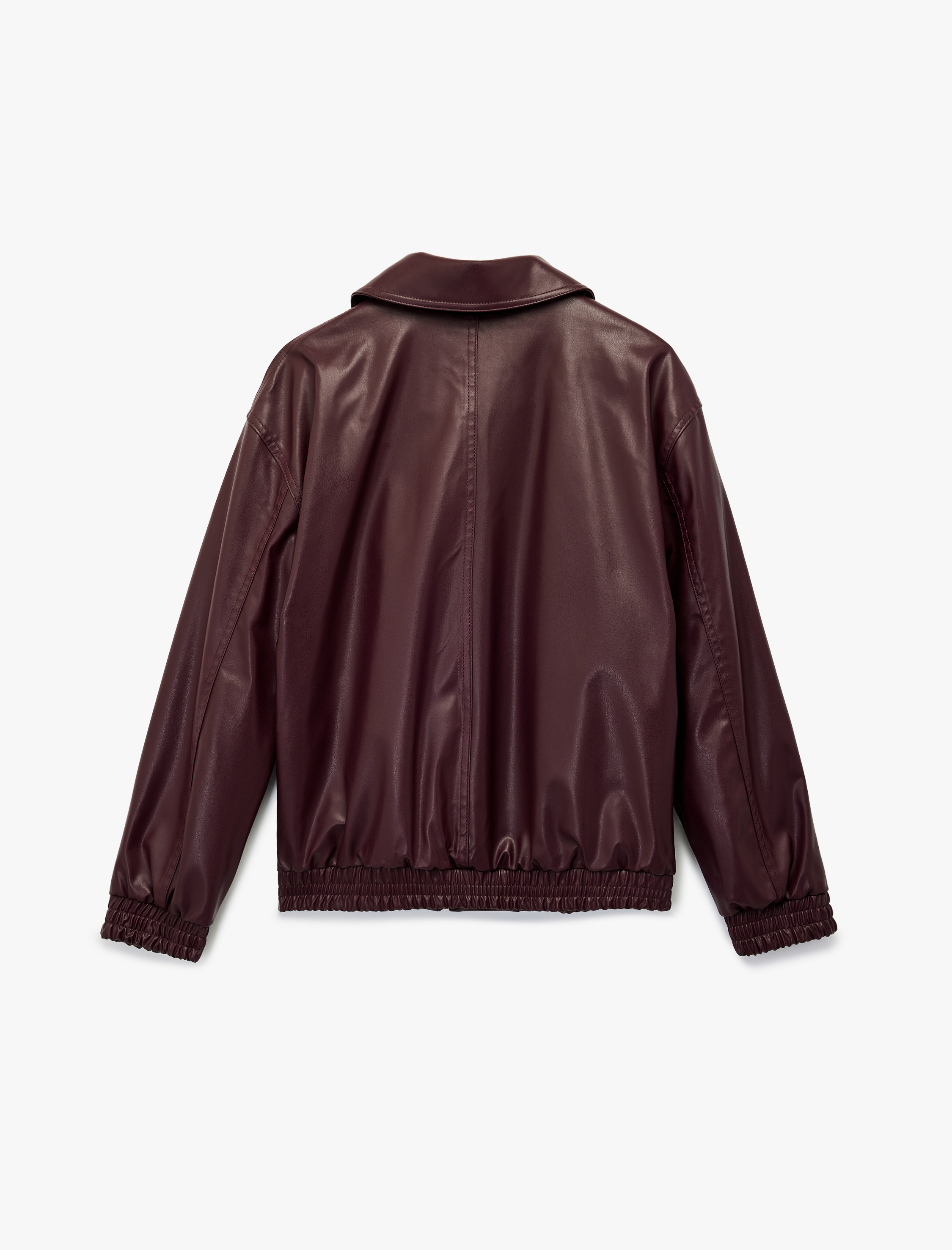   Klasik Yaka Cepli Fermuarlı Suni Deri Oversize Bomber Ceket