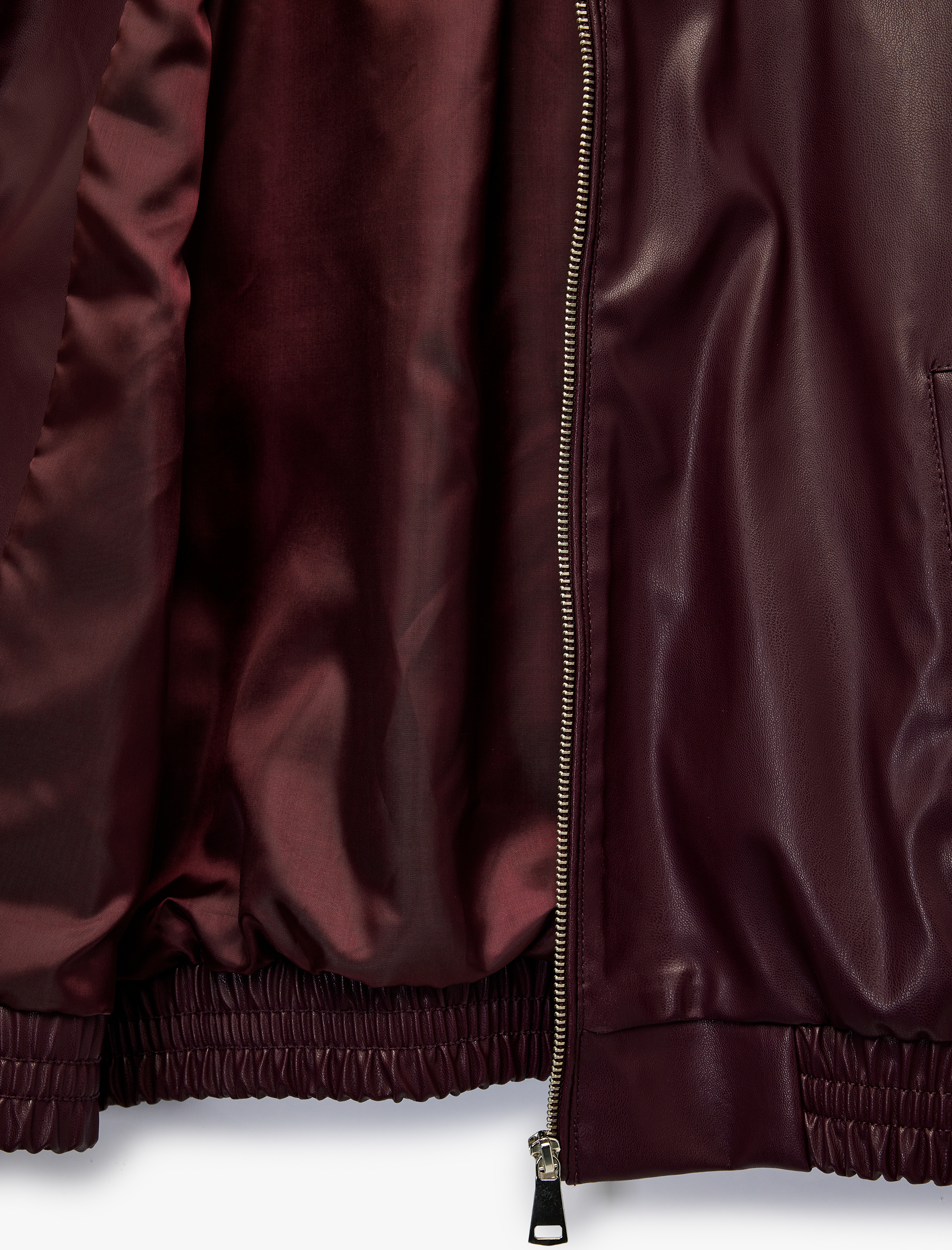   Klasik Yaka Cepli Fermuarlı Suni Deri Oversize Bomber Ceket