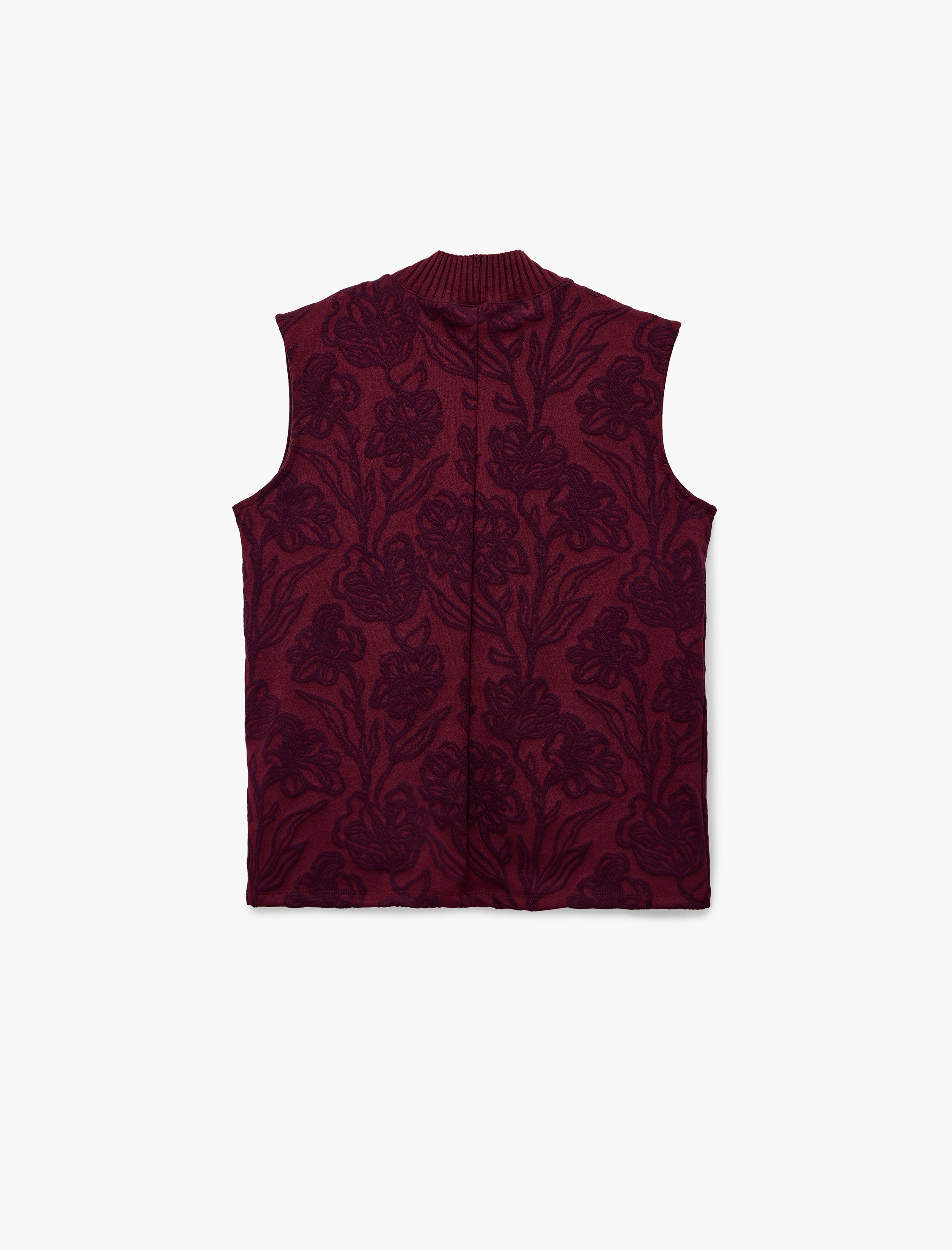   Slim Fit Balıkçı Yaka Kolsuz Floral Desenli Bluz